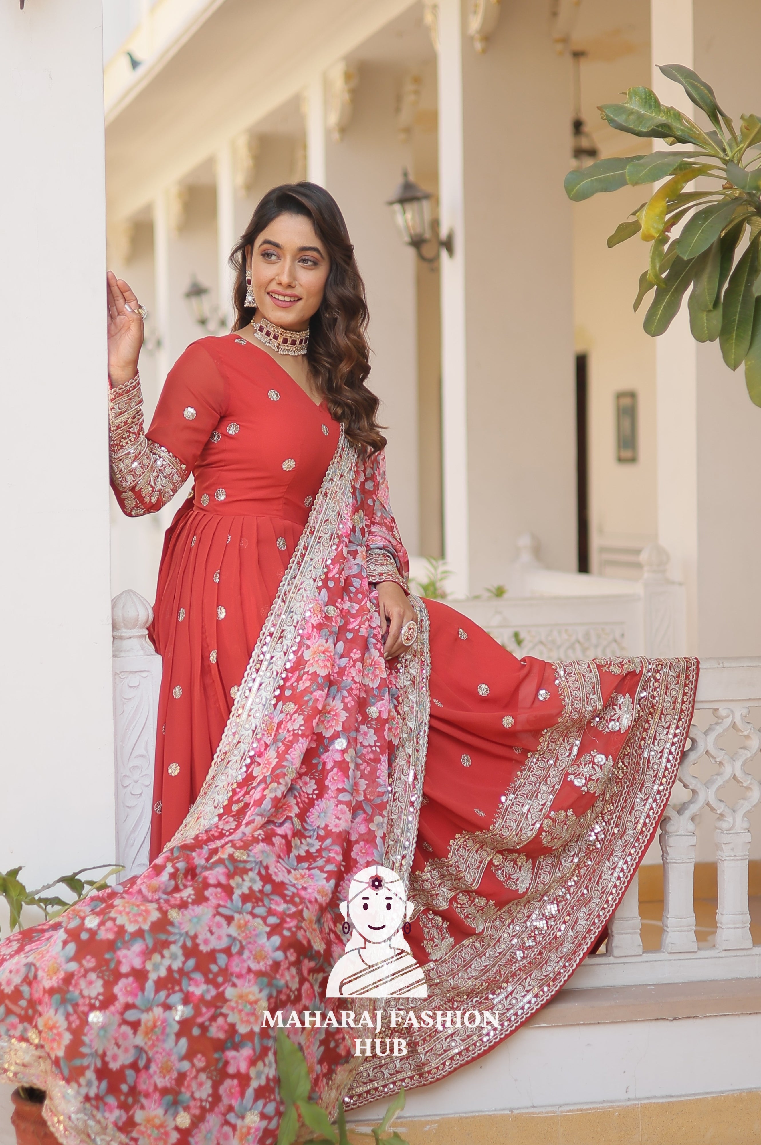 Elegant Faux Georgette Gown with Cutwork Tabby Silk Dupatta