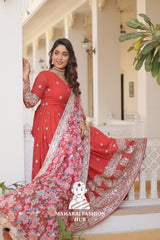 Elegant Faux Georgette Gown with Cutwork Tabby Silk Dupatta