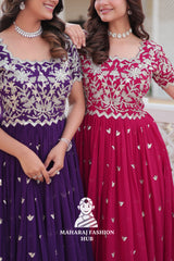 Round Neck Faux Blooming Special Designer Gown with Full Inner Lining - Combo Offer Gown