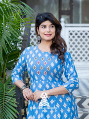 🌤️ Soft Rayon Sky Blue Kurta – Printed & Embroidered