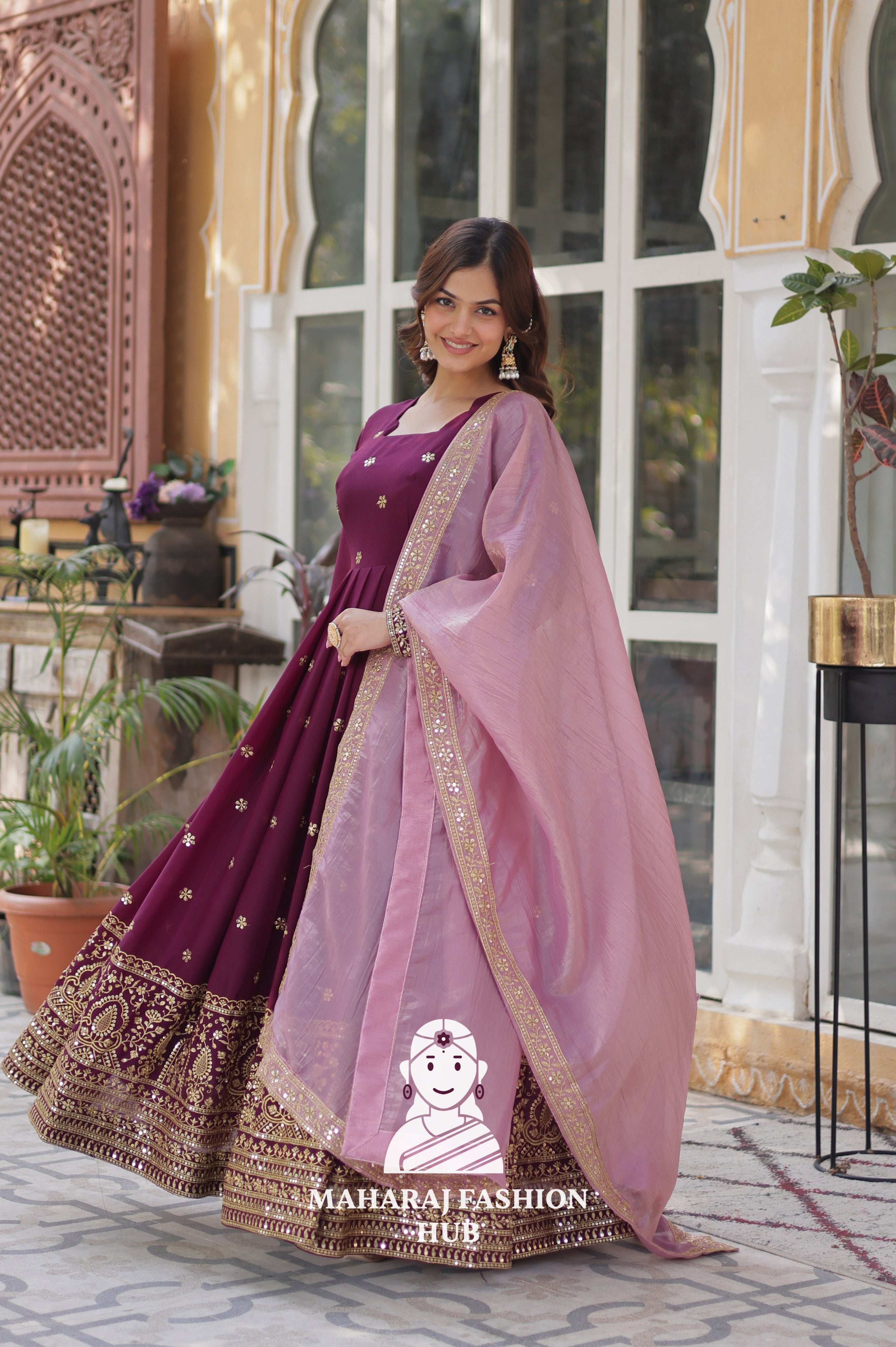 🧵 Full-Sleeve Gown in Star Georgette with Fancy Finish - Special Designer Gown