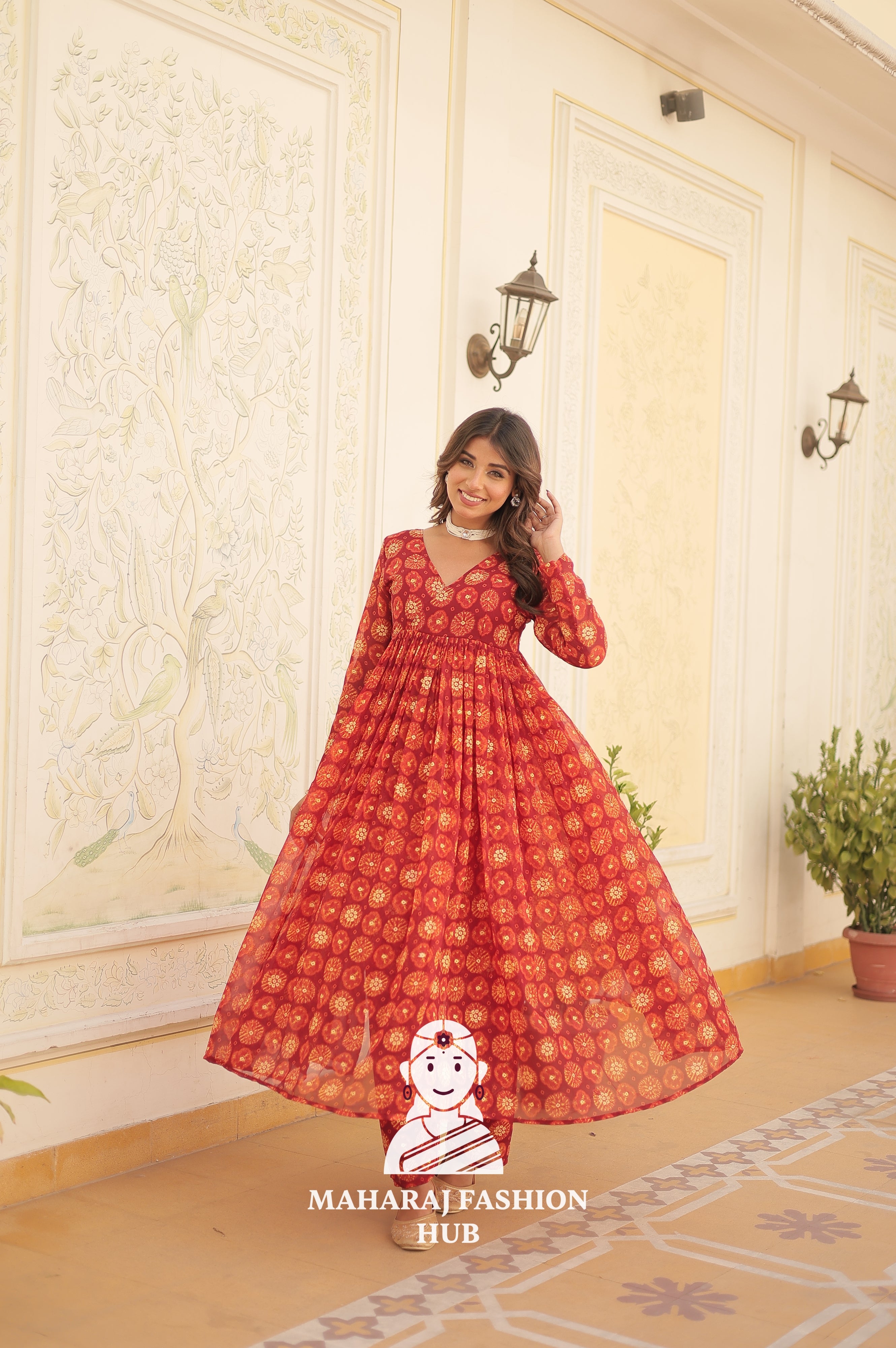 Ethnic Charm in Foil Print Georgette Grace - Special Designer Gown