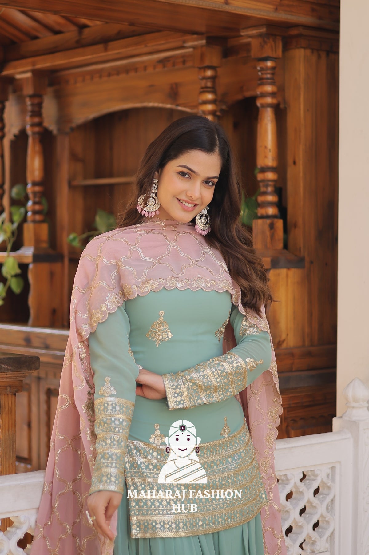 3 - Piece : Festive Ready Kurti Set with Elastic Plazzo & Designer Neckline