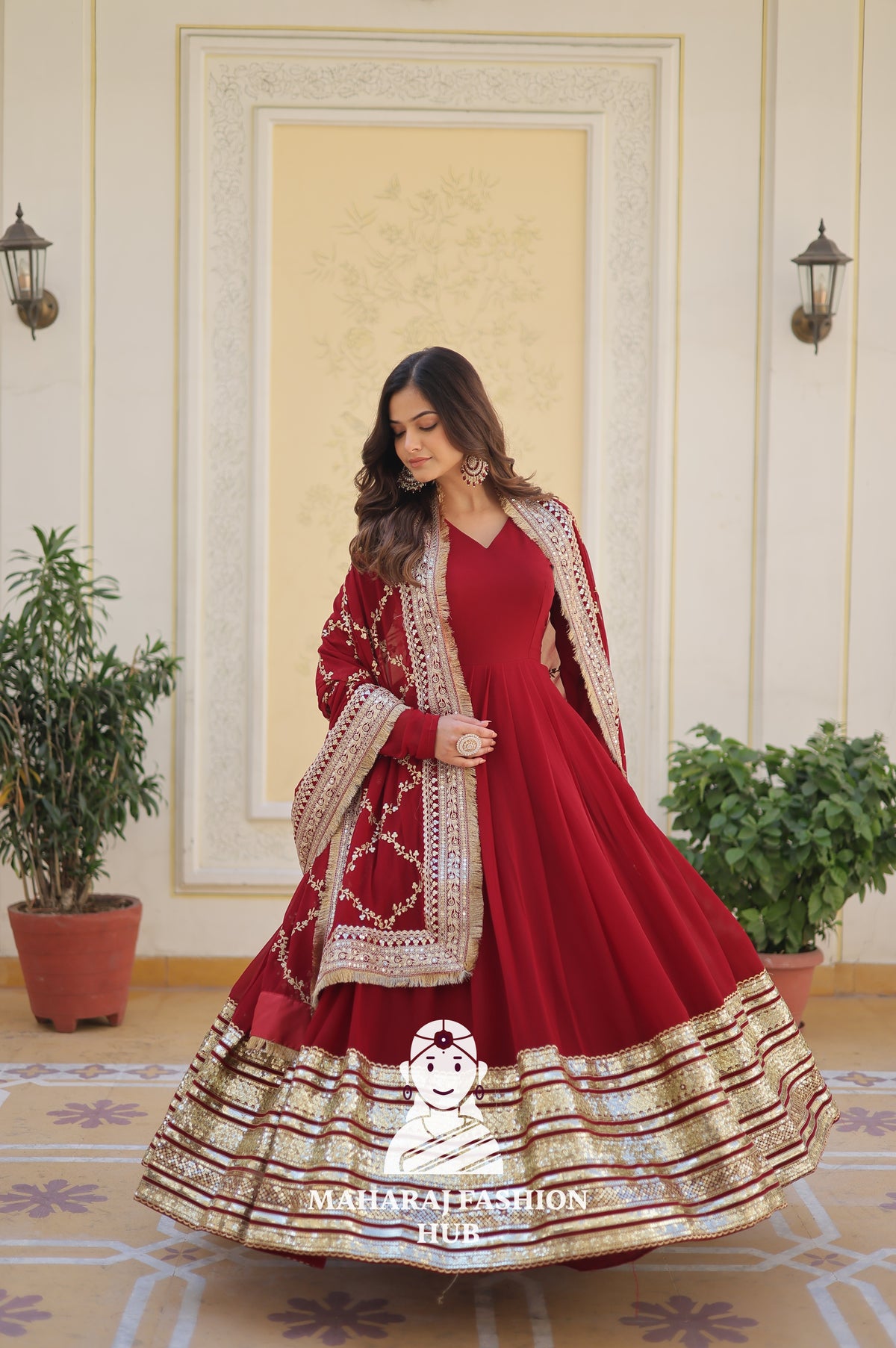 Zari & Sequins Faux Blooming Gown Set with Designer Dupatta