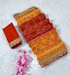 Heavy Georgette Saree with Lehariya Pattern with blouse for women's || Vibrant Heavy Georgette Saree for women's ||