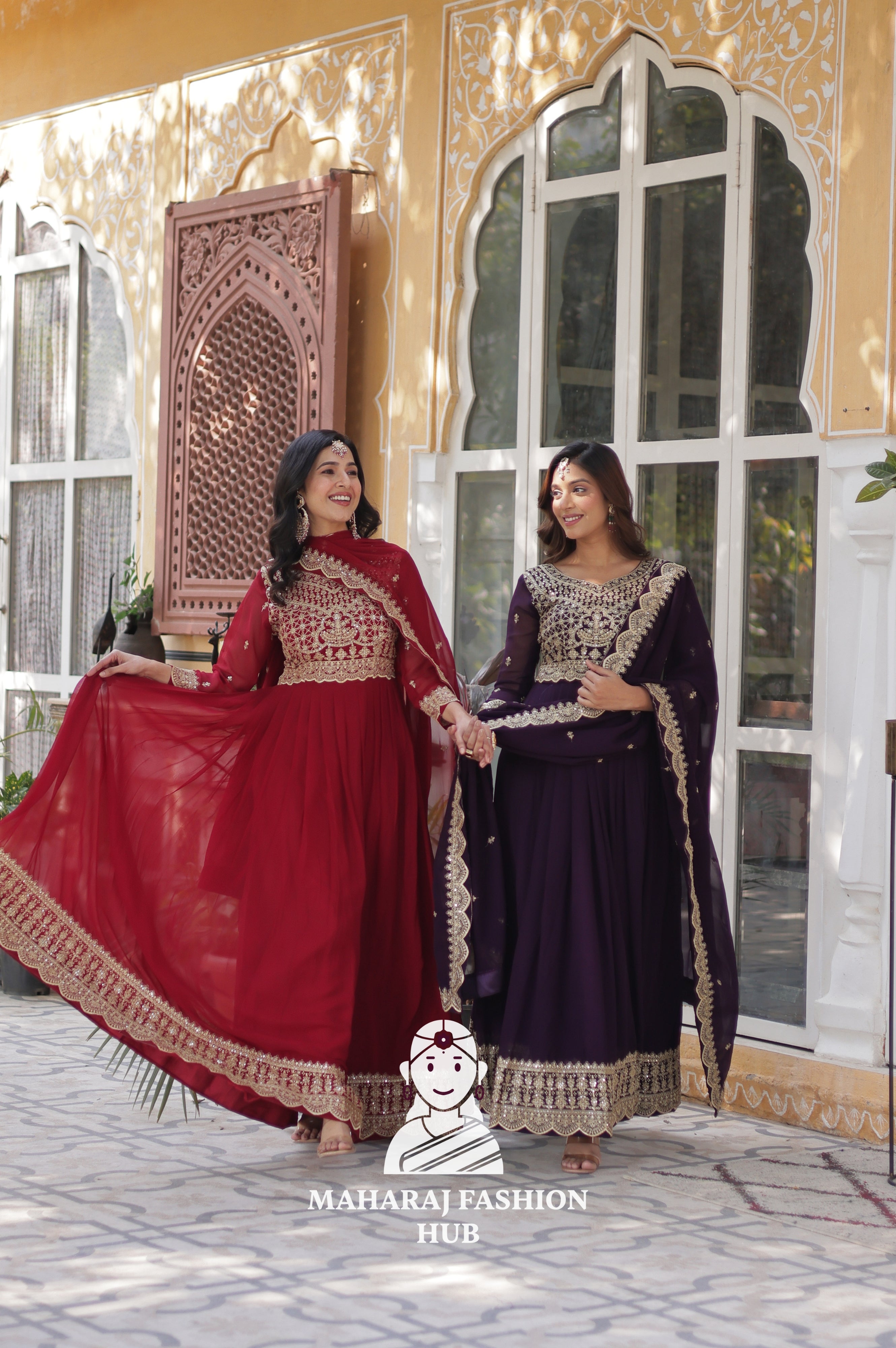 🪡 Elegant Faux Blooming Gown with 3.5 M Flair and Lace Finish Dupatta - Combo Offer Gown