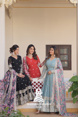 Full-Length Faux Georgette Embroidered Gown with Zari Sequins Detailing
