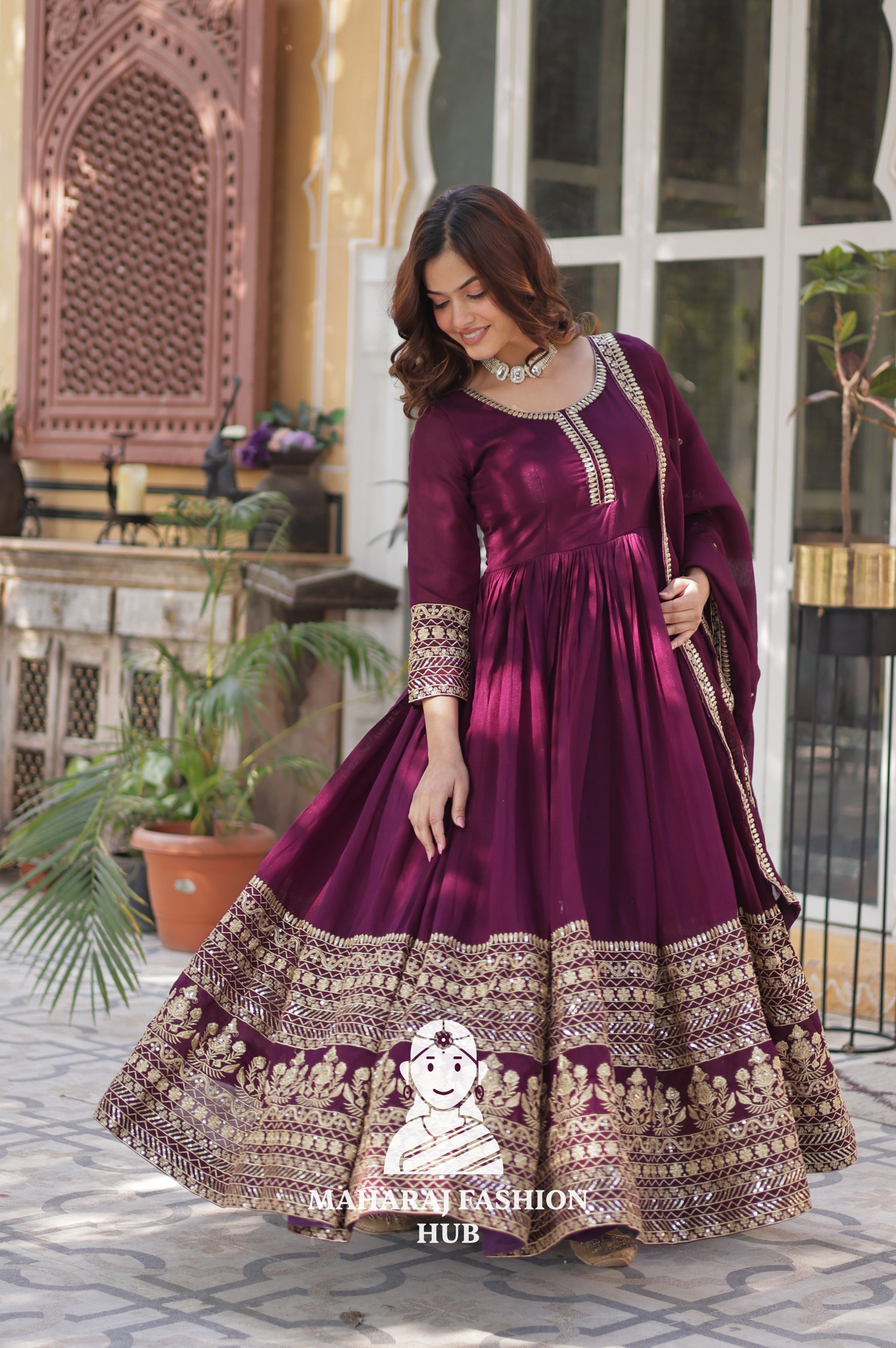 ✨ Shimmer Vichitra Gown Set with Sequin & Lace Detailing - Special Designer Gown