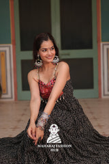 Elegant Bandhani Faux Georgette Gown Featuring Sleeveless Style