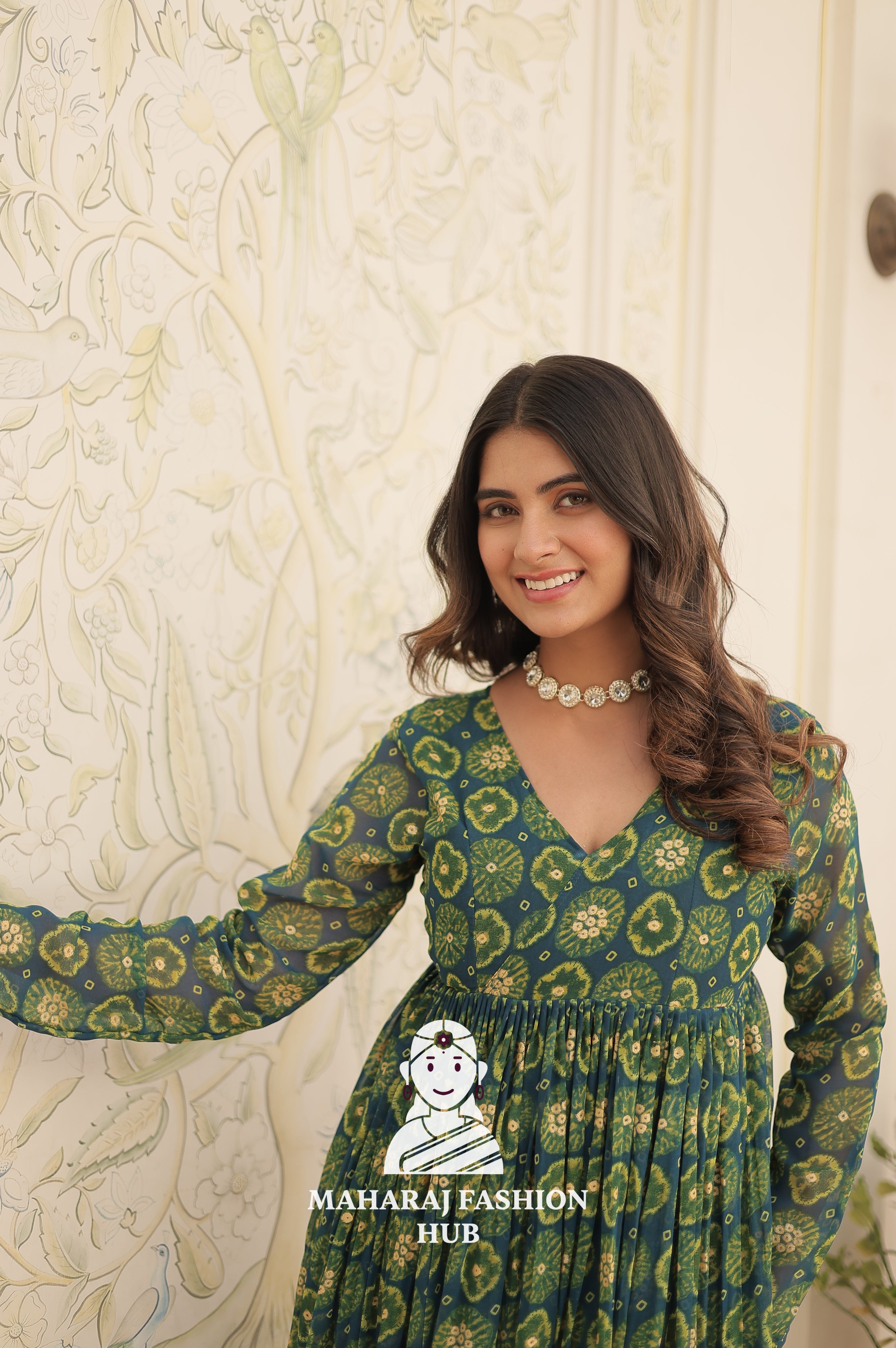 Foil Print Faux Georgette Elegance - Special Designer Gown