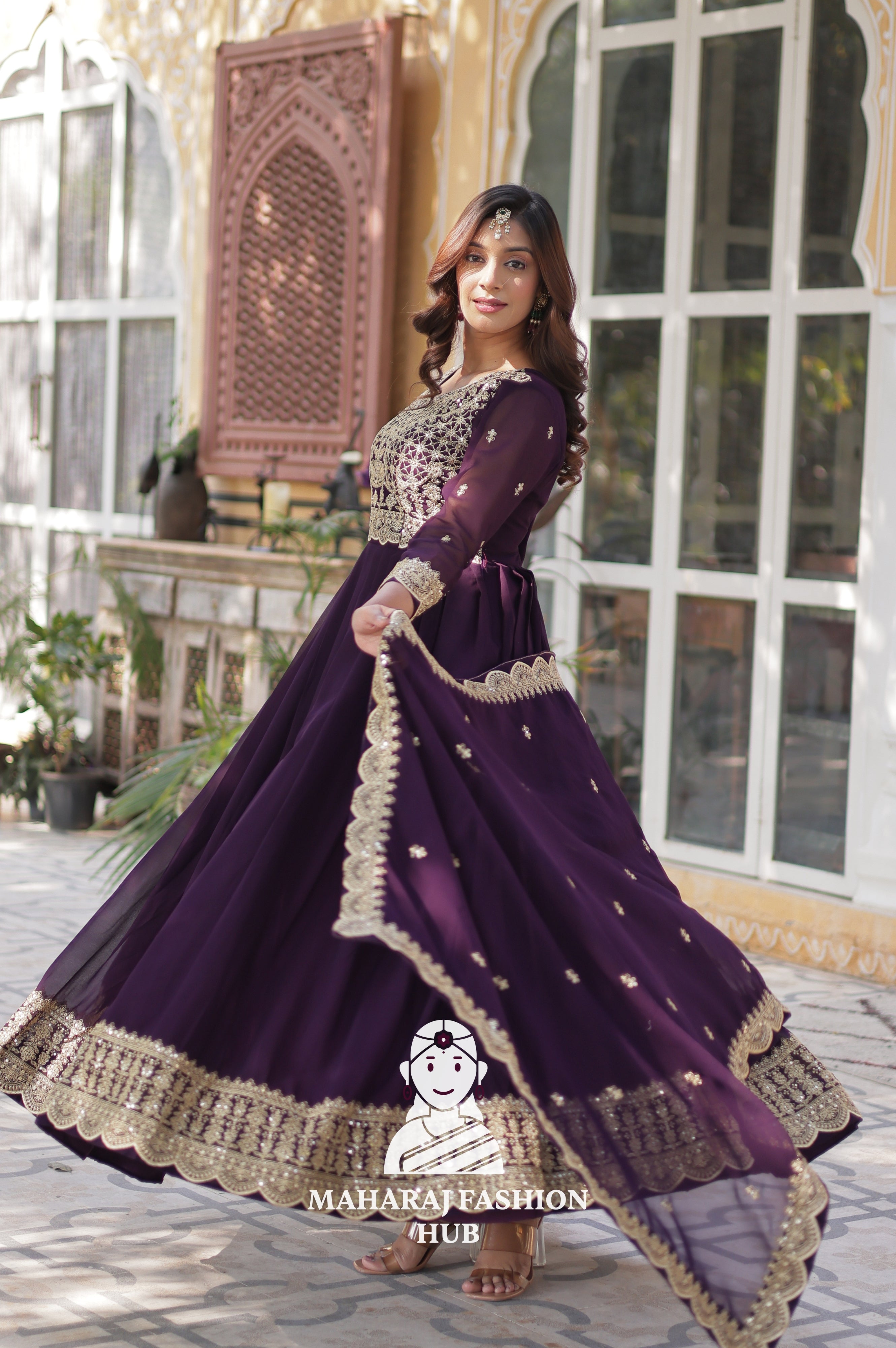 🌸 Designer Gown in Faux Blooming with Heavy Work & Stylish Dupatta - Combo Offer Gown