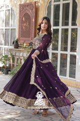 🌸 Designer Gown in Faux Blooming with Heavy Work & Stylish Dupatta - Combo Offer Gown