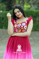 Sleeveless Designer Gown with Frill Shoulder