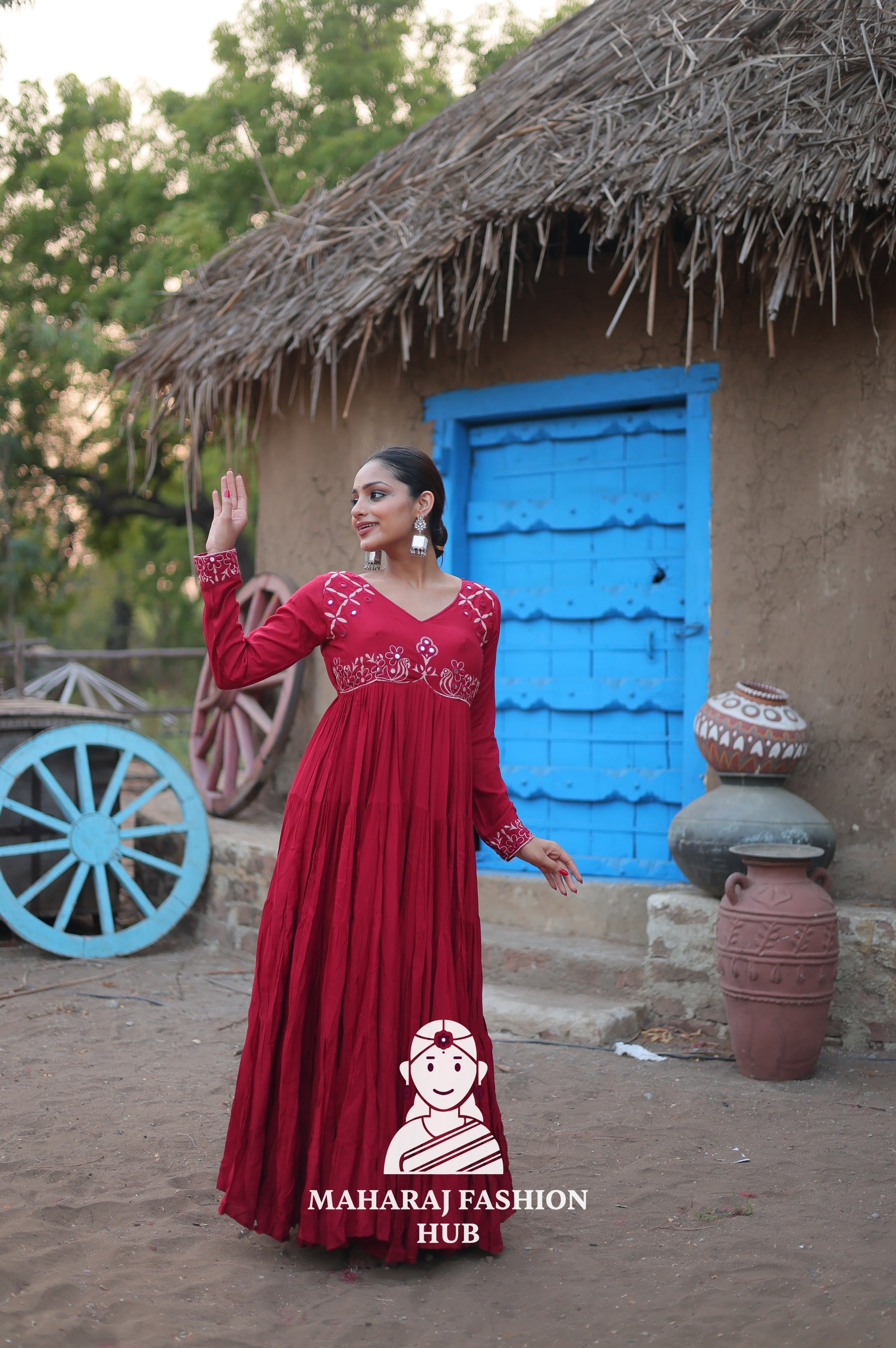 Stunning Reyon Fabric Gown with Luxurious 15 Meter Flair