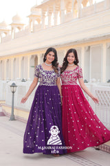 Round Neck Faux Blooming Special Designer Gown with Full Inner Lining - Combo Offer Gown