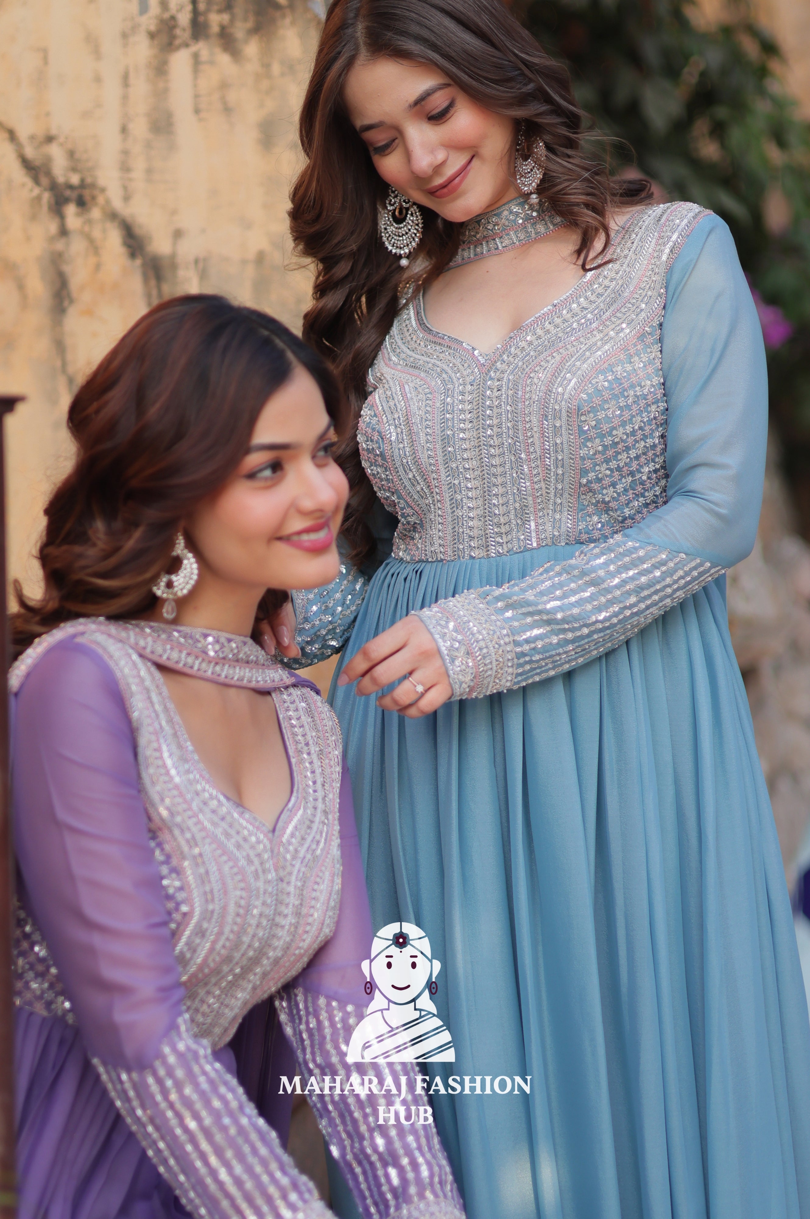 💃 Luxury Gown Set with Full Sleeves & Matching Embellished Dupatta - Combo Offer Gown