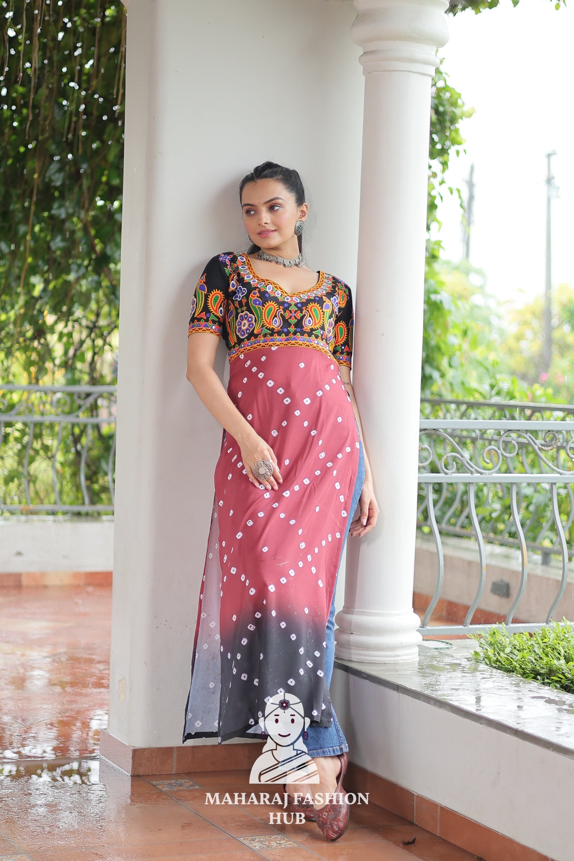 Premium Faux Georgette Bandhani Kutchi Patchwork Kurti for Festive Style 🌸🪔