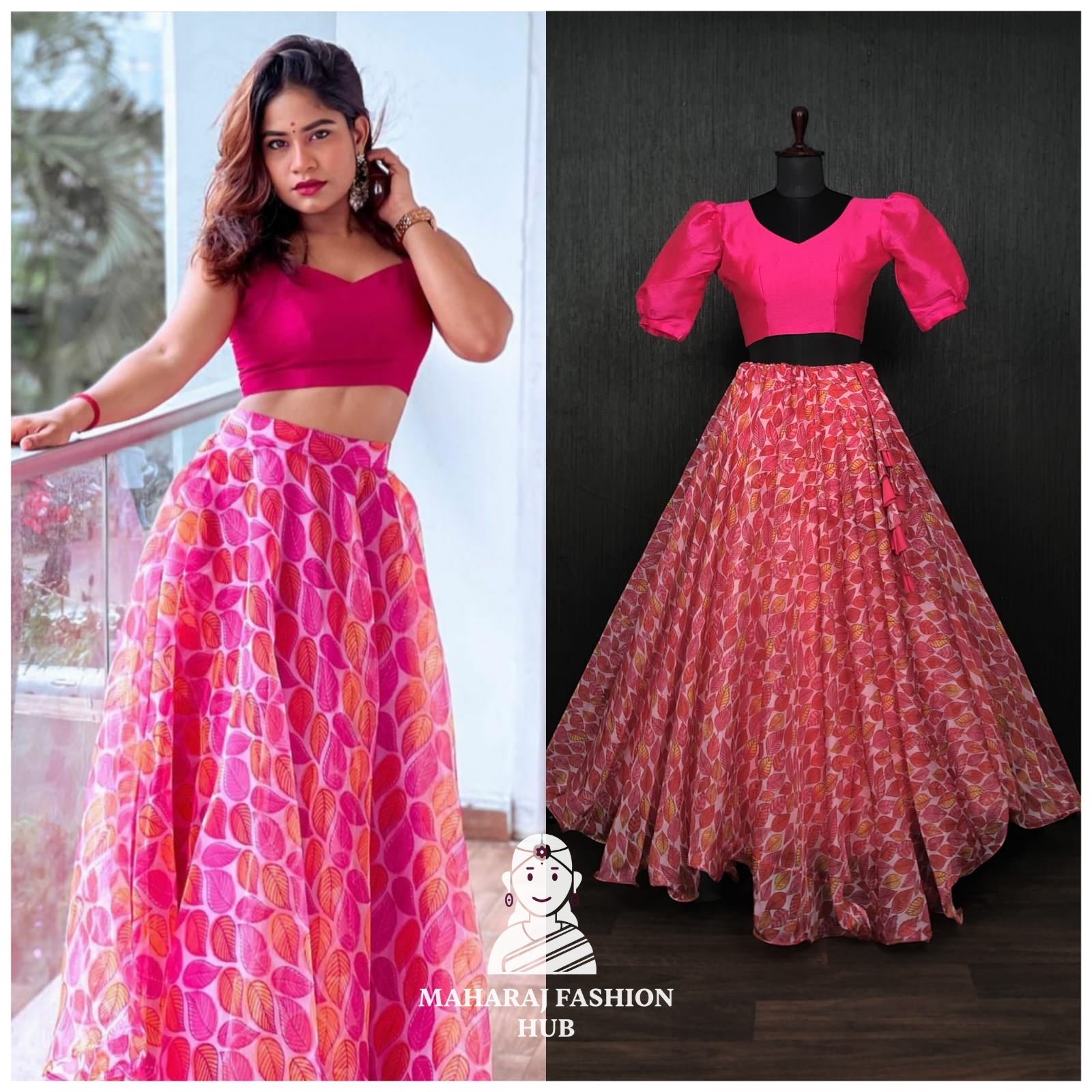 Chinnon Printed Flared Skirt with Phantom Silk Blouse for Weddings