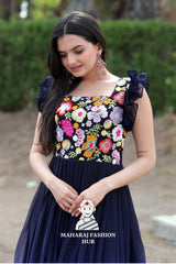 Luxury Gown with Digital Print and Cotton Lining