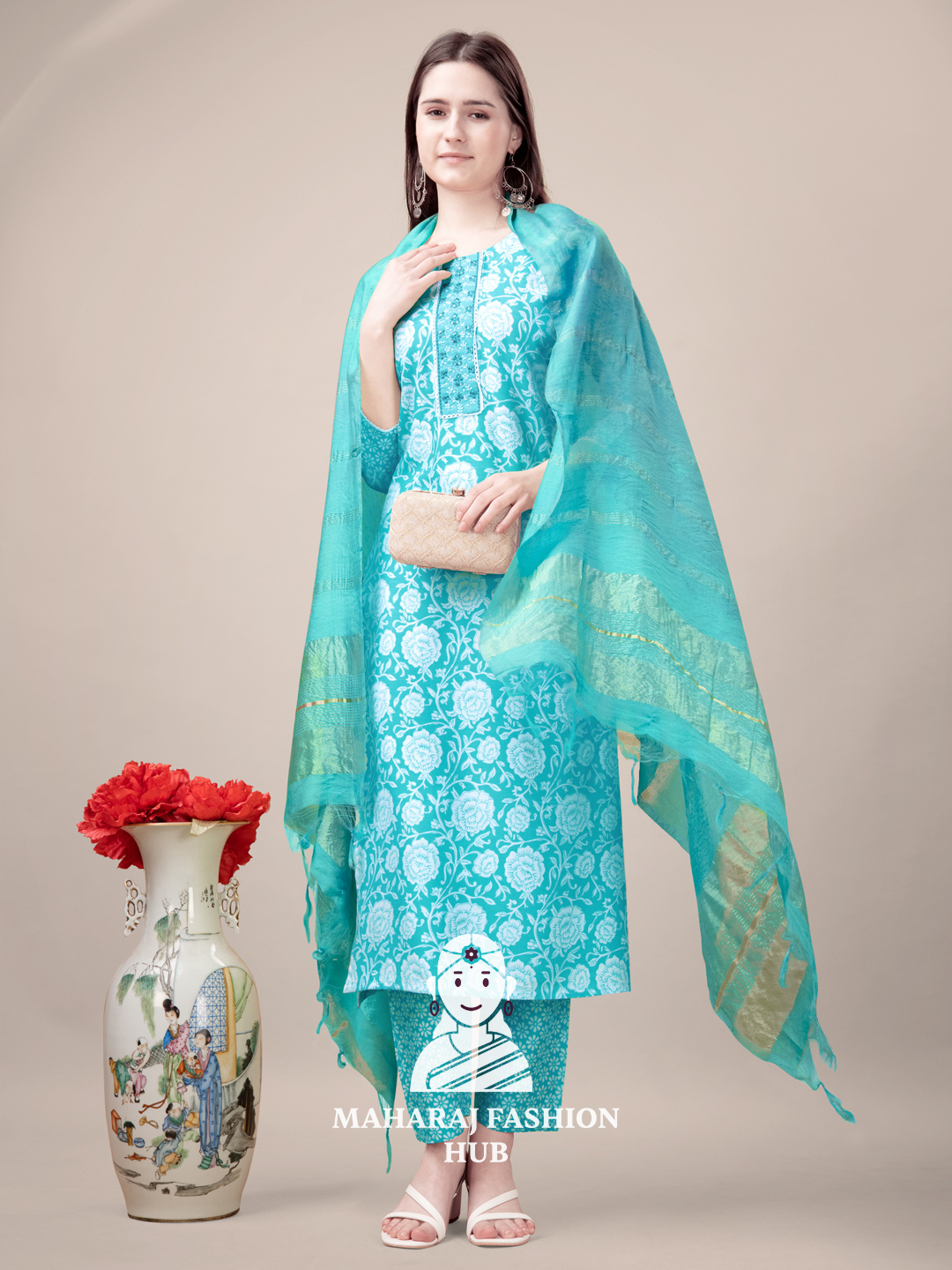 Maharaj Fashion Hub Women's Elegant Kurti Pant Dupatta Set
