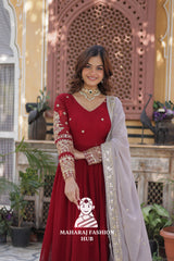 💃 Fancy V-Neck Gown with Sequins Detailing & Designer Lace - Special Designer Gown