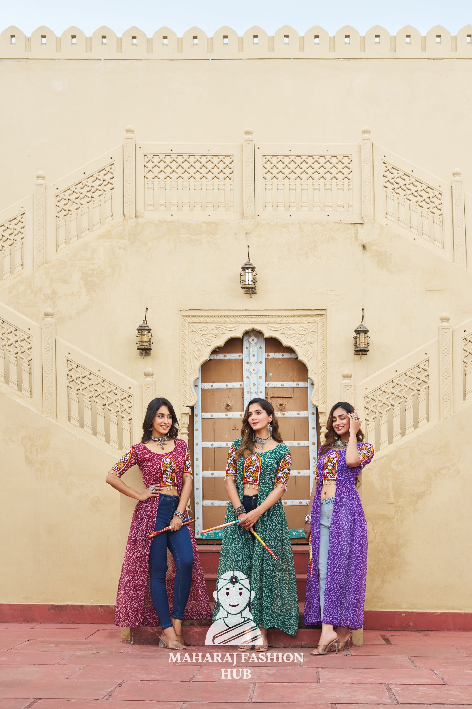 Combo Graceful Bandhani and Kutchi Patch Round Neck Navratri Kurti 🌺💫