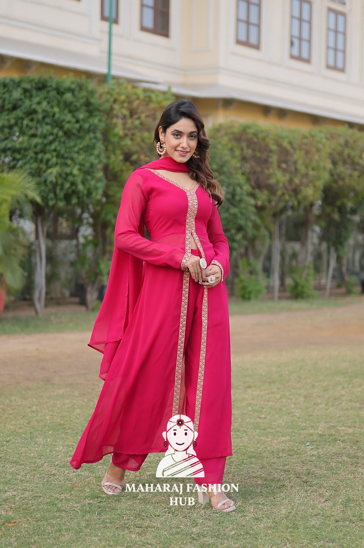 Faux Blooming Embroidered Suit Set with Dupatta