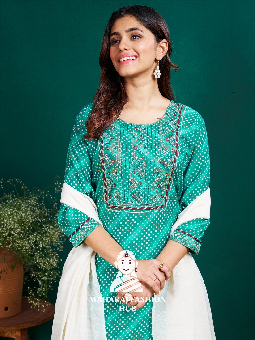 Maharaj Fashion Hub Anarkali Gown Set for Women – Embroidered Gown with Dupatta and Matching Bottom