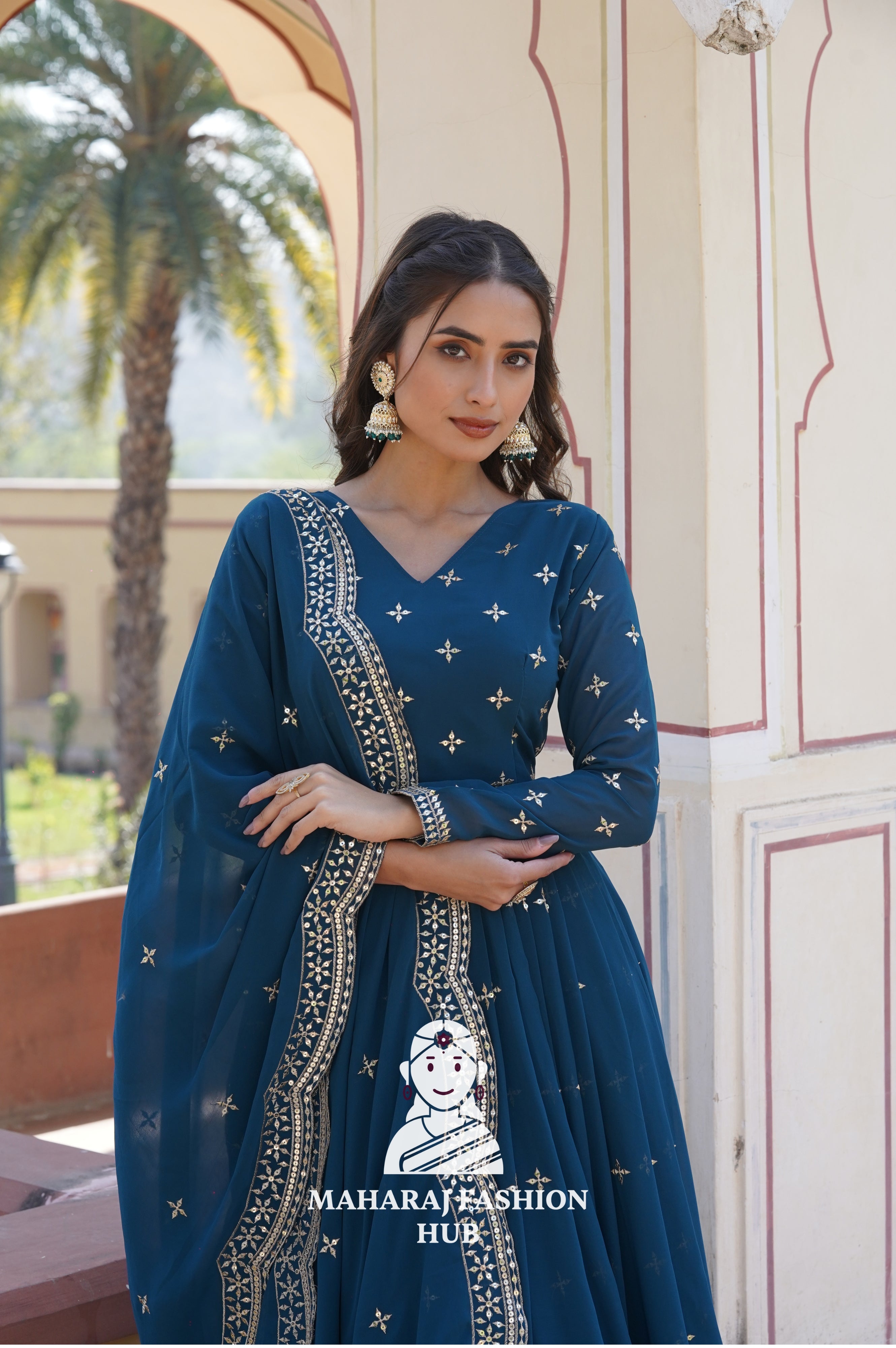 Designer Embroidered Gown Set with 2.3M Dupatta