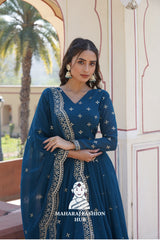 Designer Embroidered Gown Set with 2.3M Dupatta
