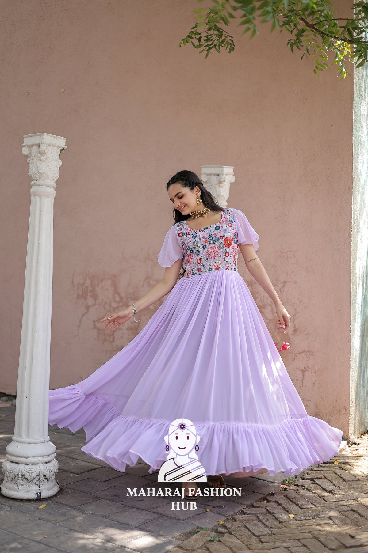 ✨ Faux Georgette Embroidered Gown with Sequins & Frill Stitch | Partywear Glam