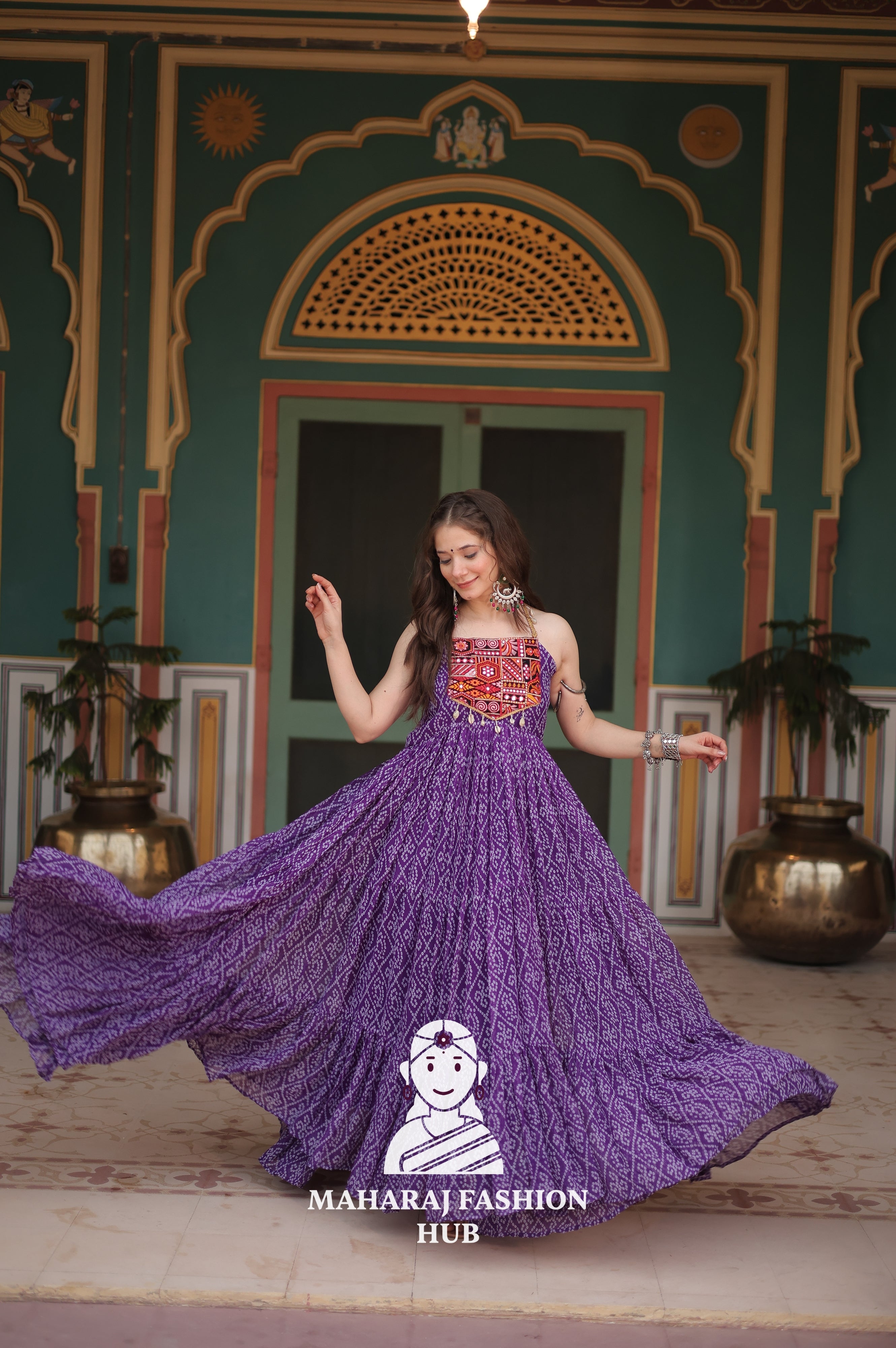 Bandhani Print Faux Georgette Ensemble with Cotton Lining