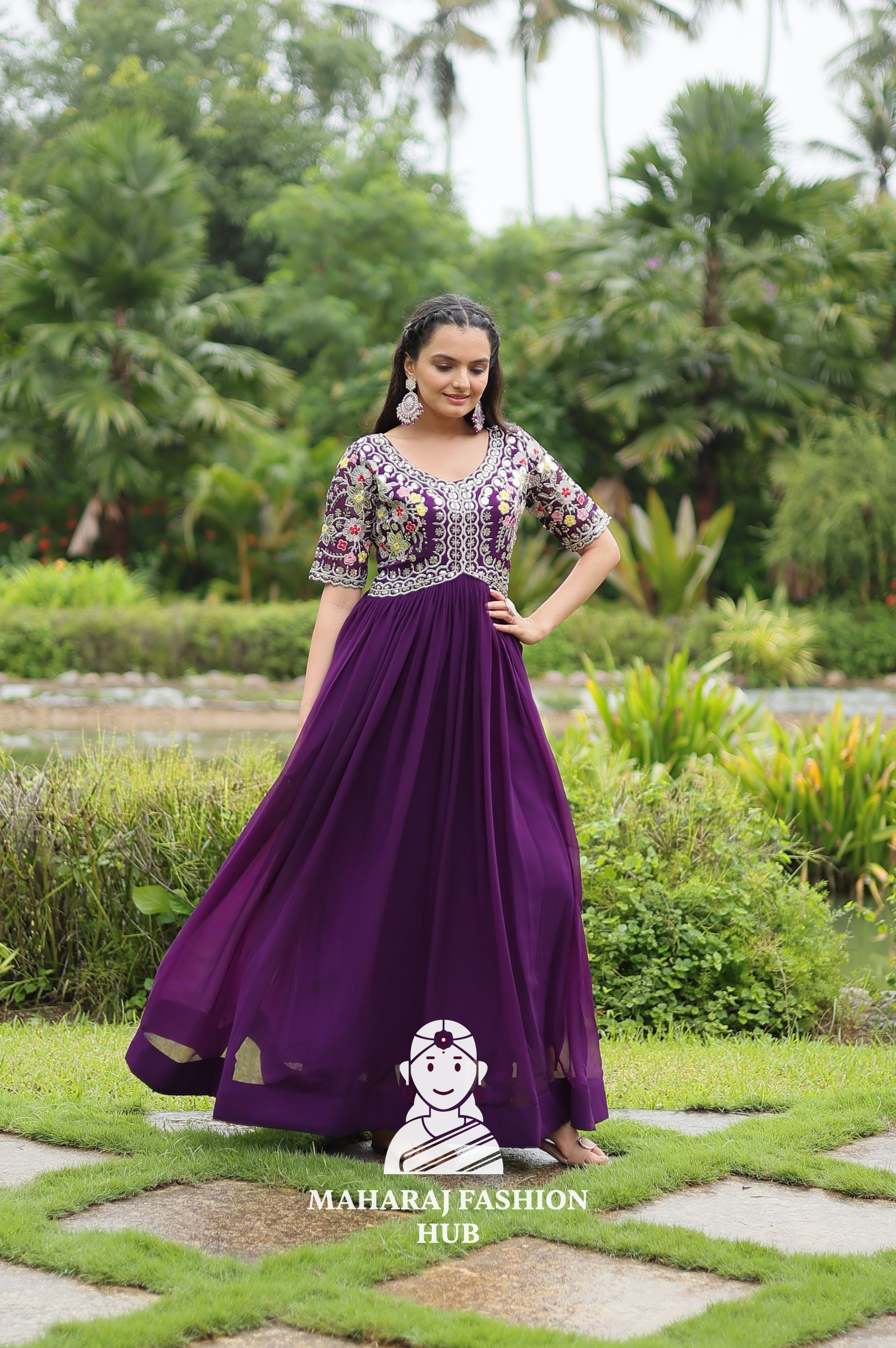 Designer Faux Blooming Gown Crafted for Festive Moments