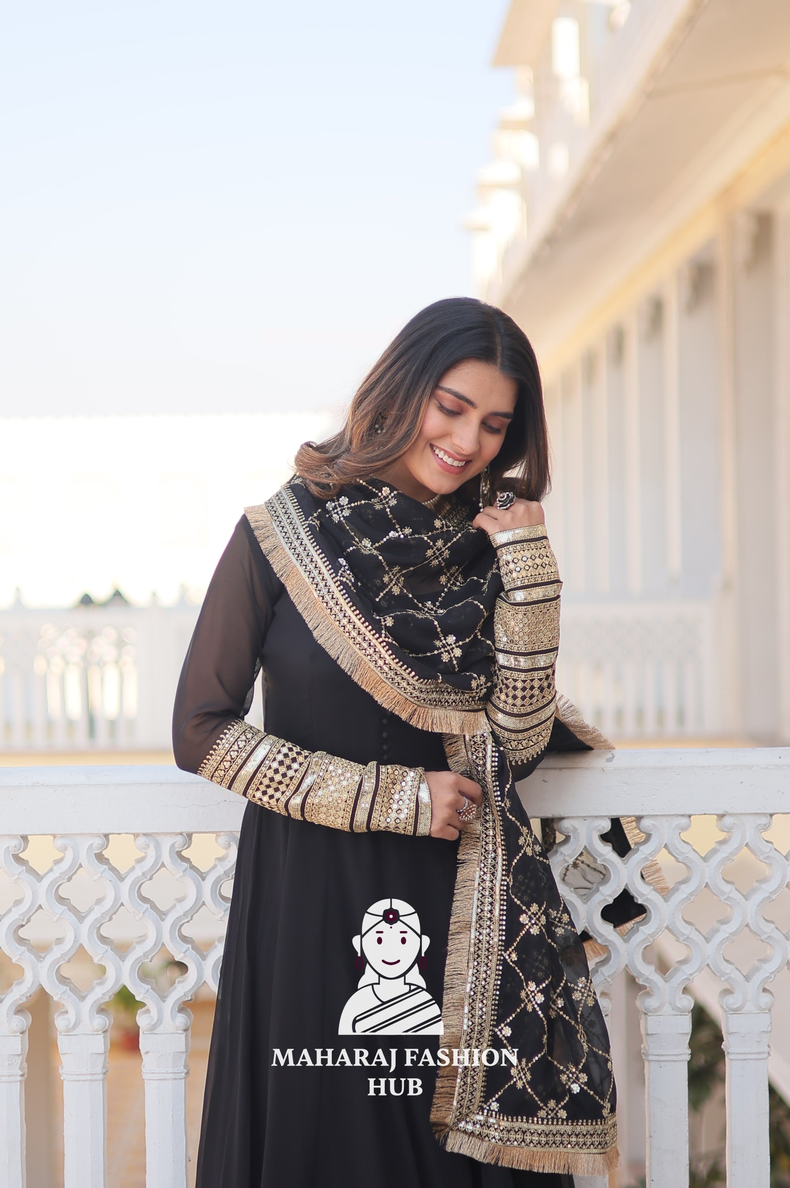 Faux Blooming Elegance – Special Designer Gown with Full Sleeves Finish