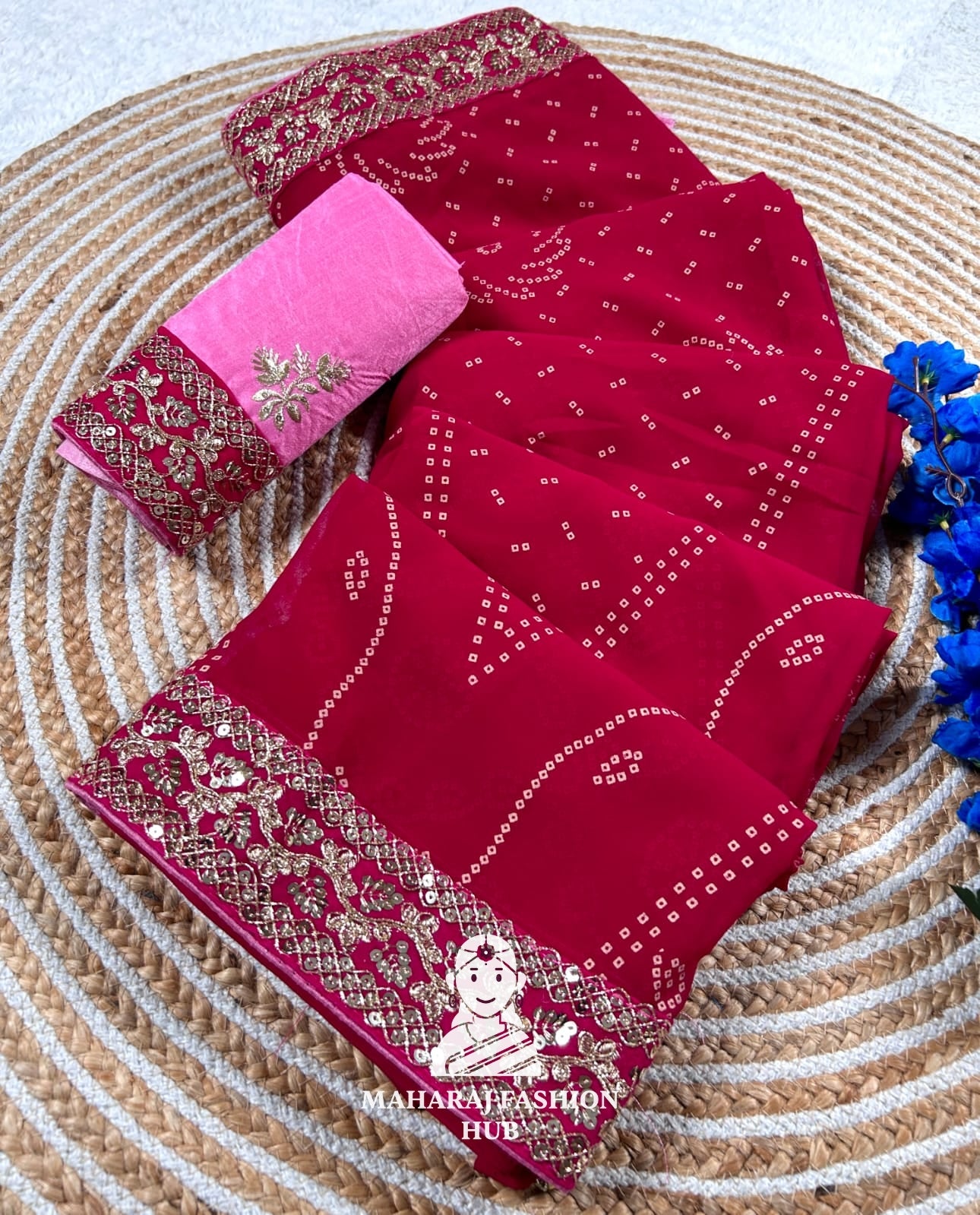 Traditional Lahariya print Georgette saree for women,s || Festive georgette saree for women's ||