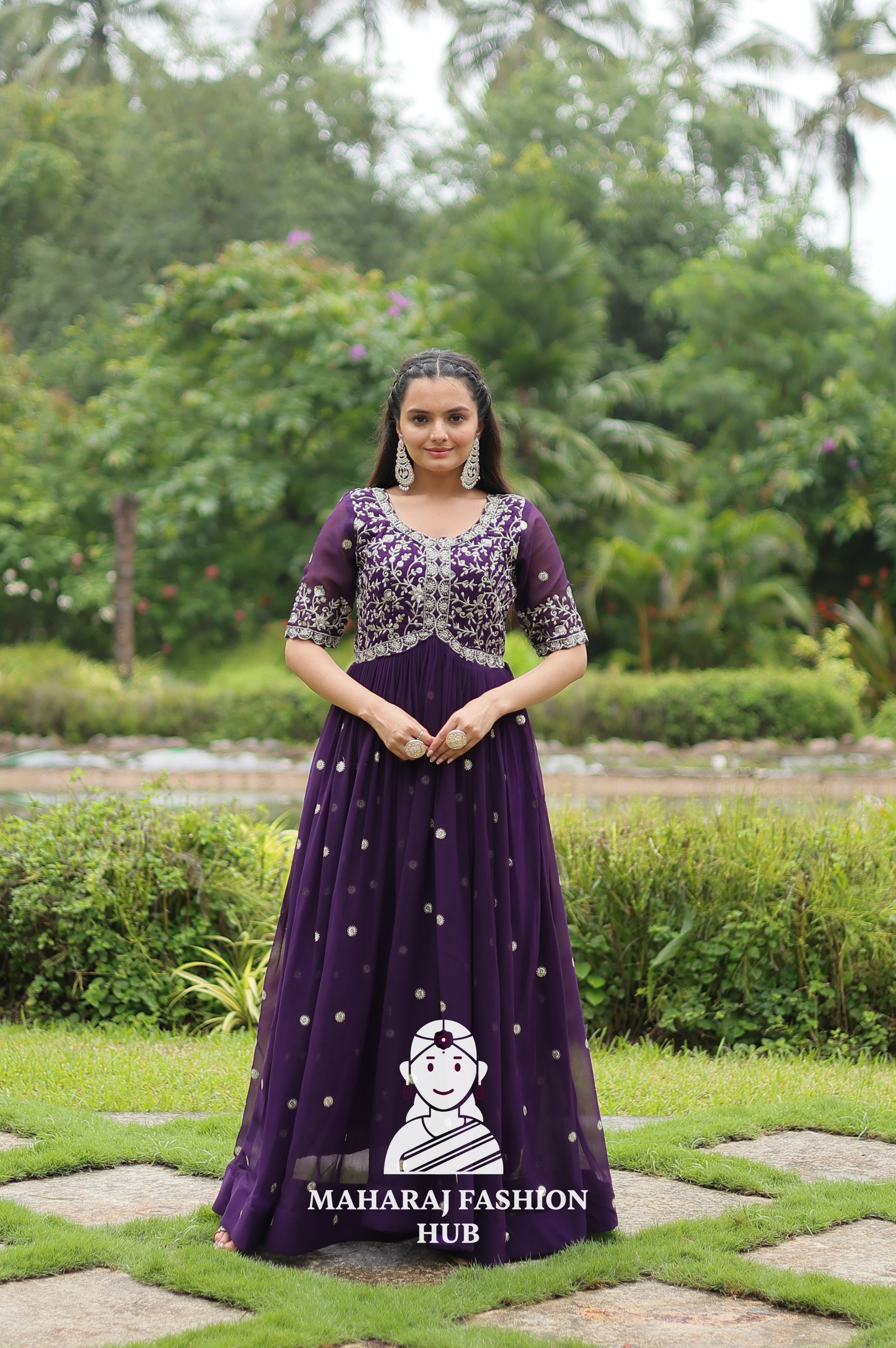 🎀 Party-Ready Gown in Zari Embroidery - Special Designer Gown