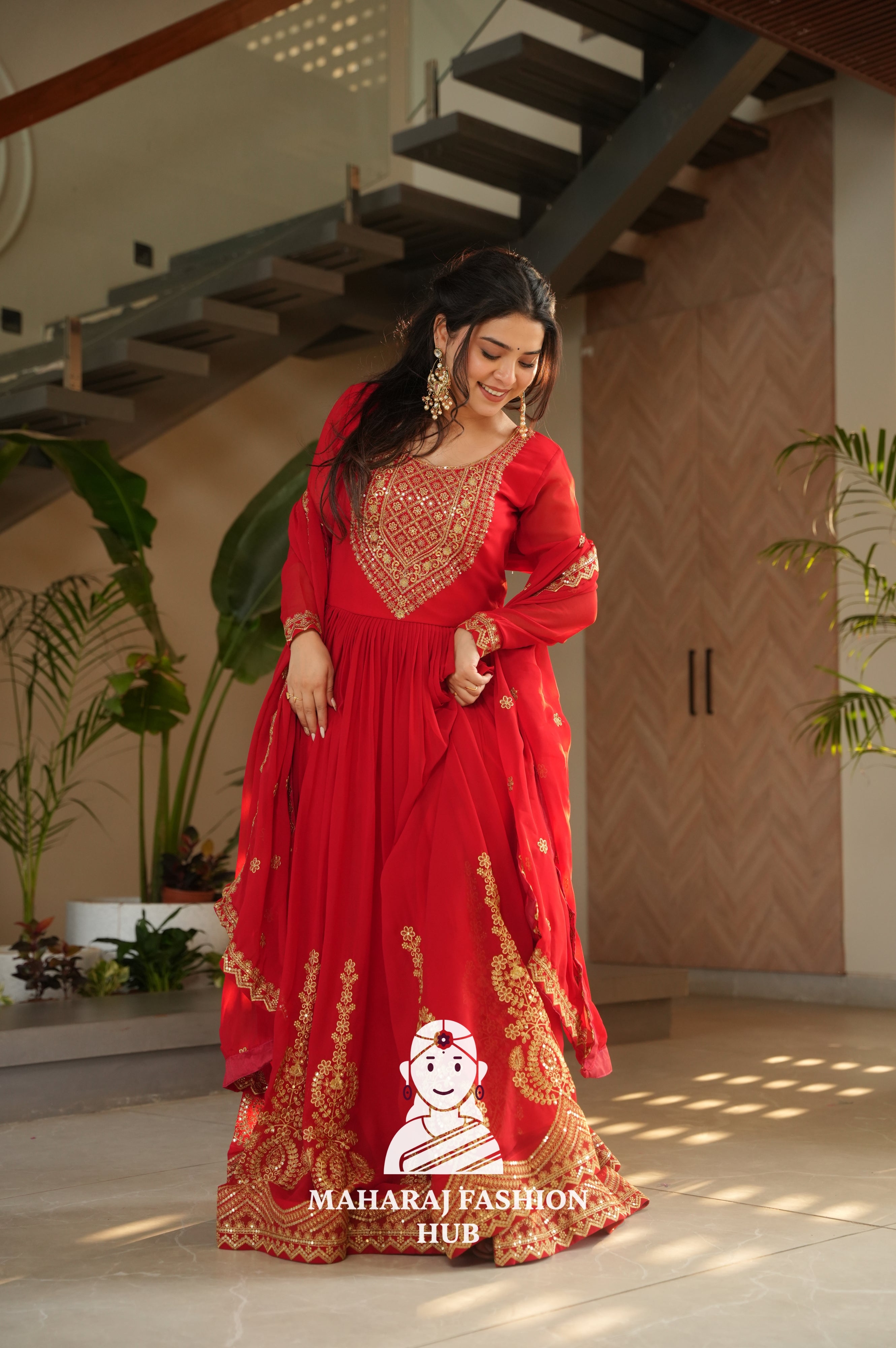 🌟 Traditional Glamour with Modern Comfort in Faux Blooming Gown - Special Designer Gown