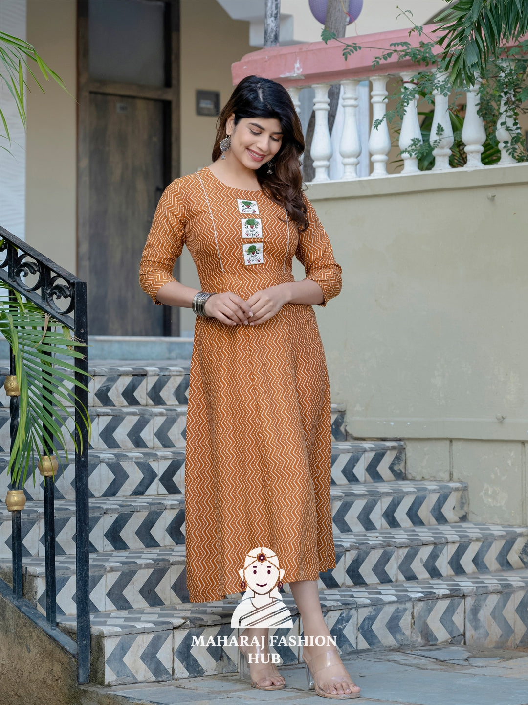 🧡 Rustic Charm – Embroidered Rayon Kurta for Women
