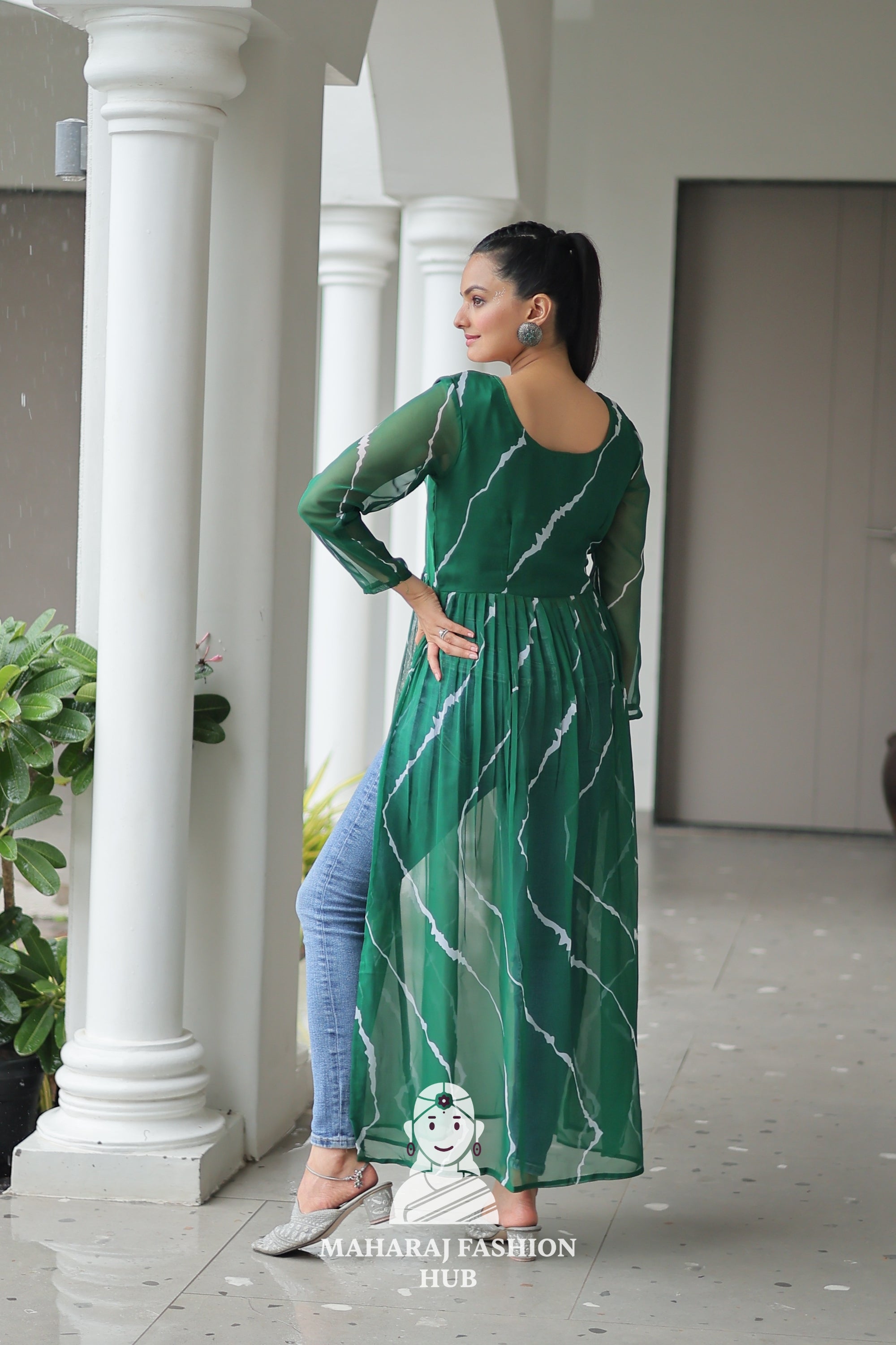 Traditional Faux Georgette Leheriya Patchwork Festive Navratri Kurti 💫🪔