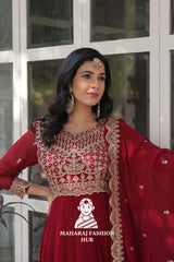 💃 Full Flair Faux Blooming Gown Paired with Designer Dupatta