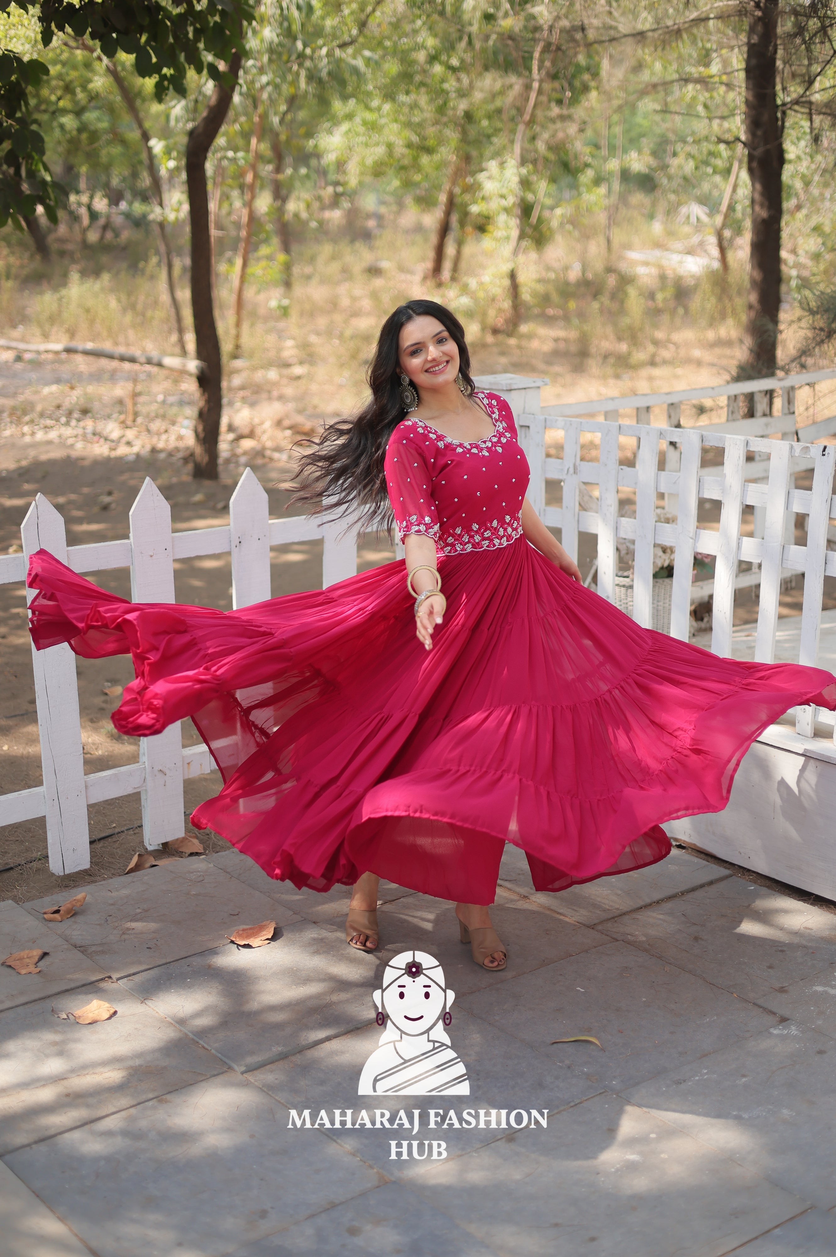 Round Neck Beads Work Gown with Rich Flair Finish