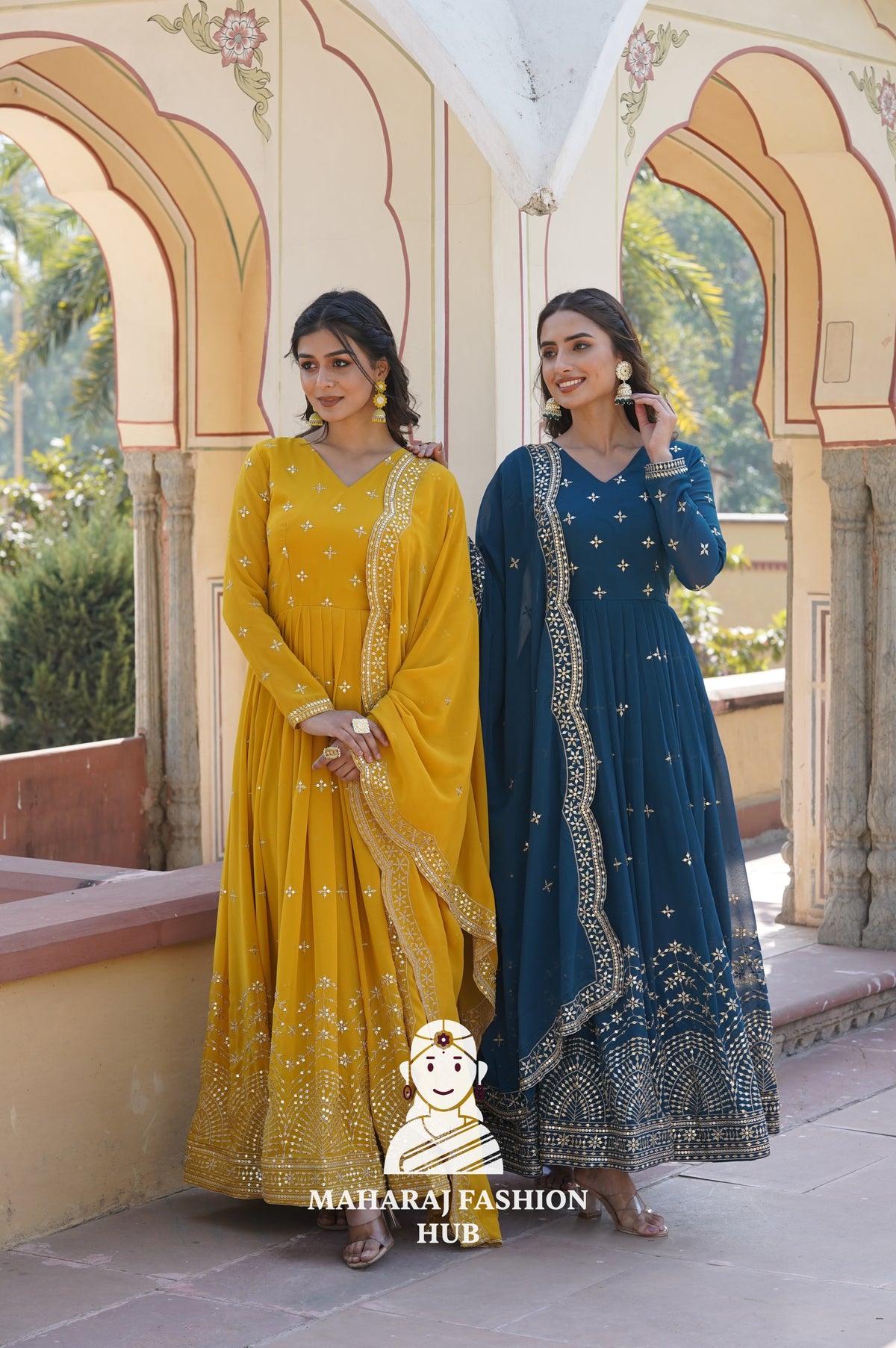 Graceful Faux Georgette Gown Set for Festive Wear - Combo Offer Gown