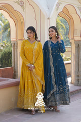 Graceful Faux Georgette Gown Set for Festive Wear - Combo Offer Gown