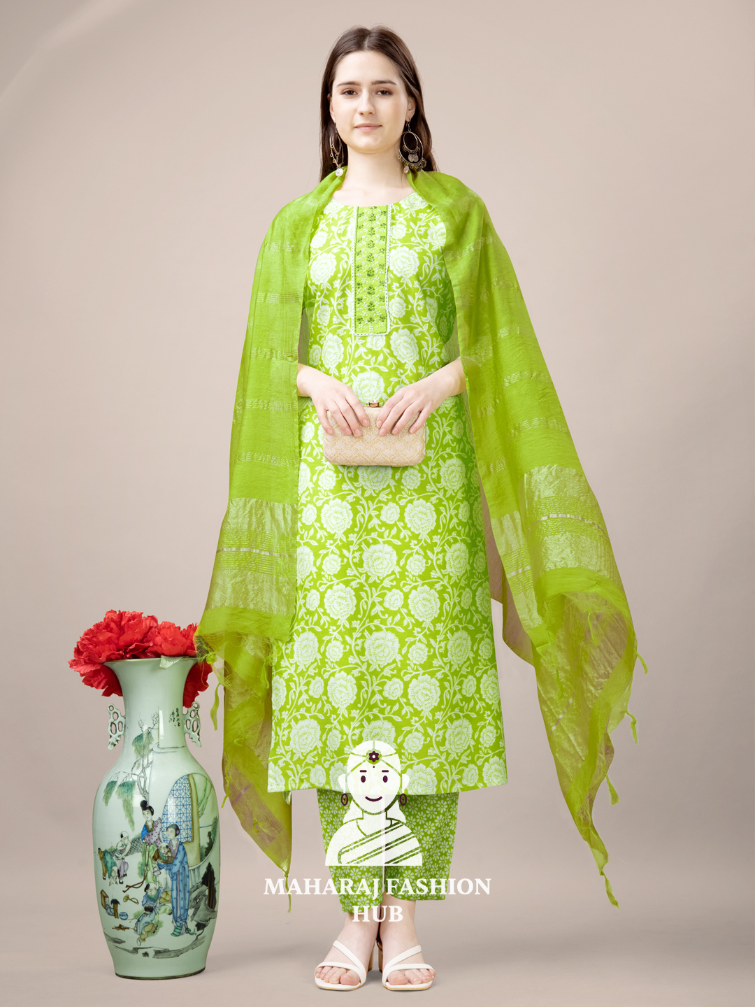 Maharaj Fashion Hub Women's Elegant Kurti Pant Dupatta Set