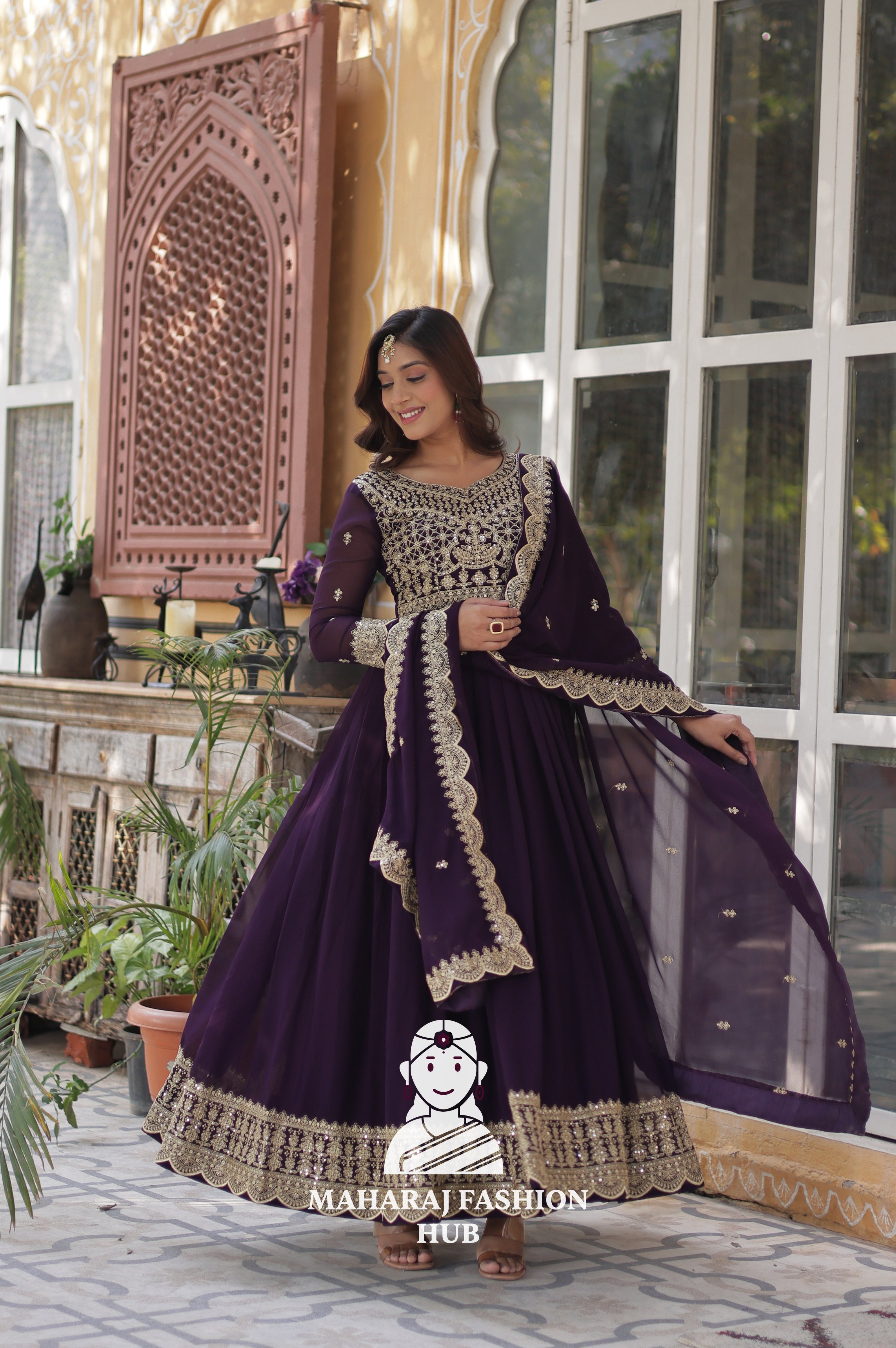 🌸 Designer Gown in Faux Blooming with Heavy Work & Stylish Dupatta - Combo Offer Gown