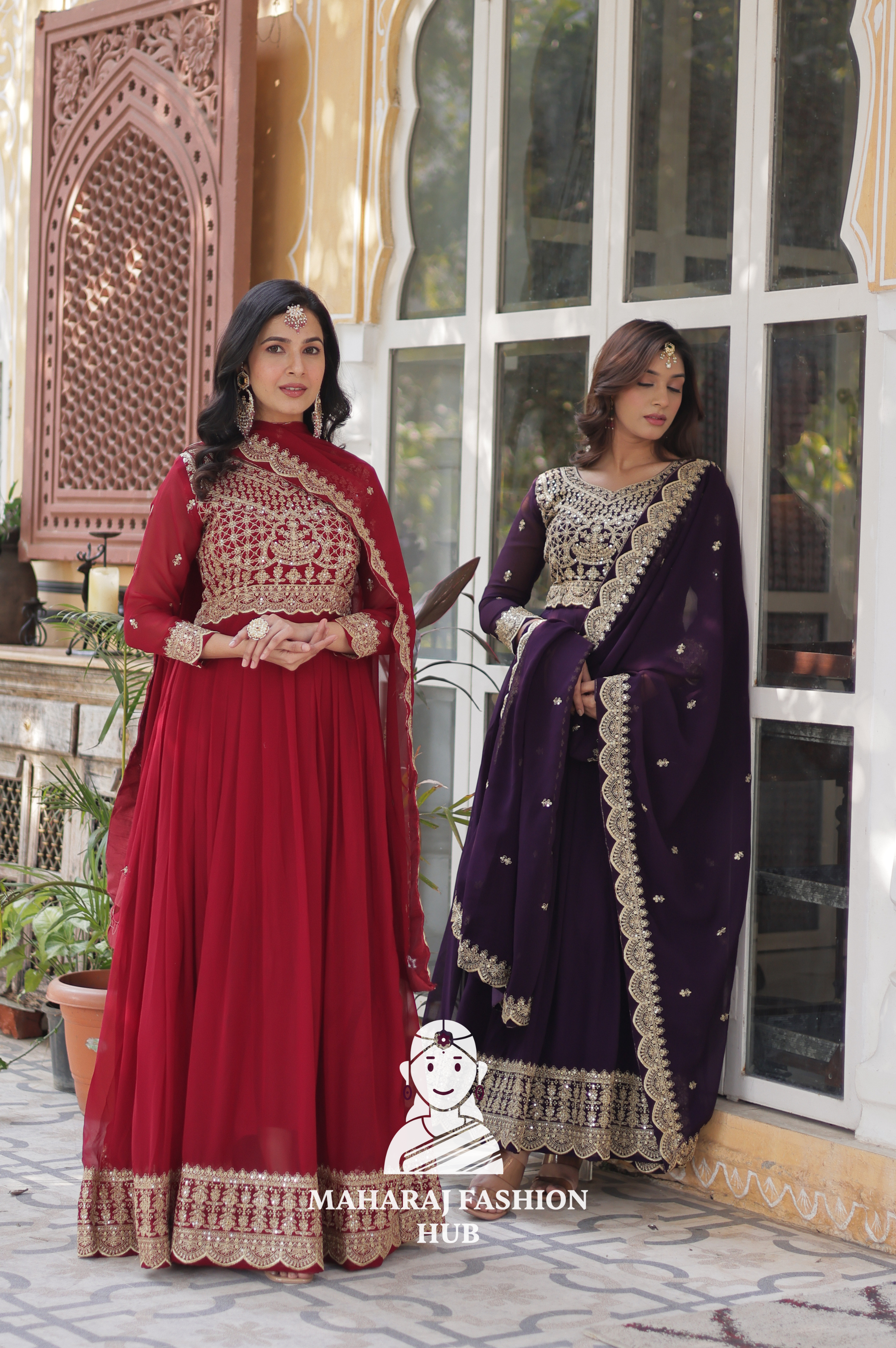 🪡 Elegant Faux Blooming Gown with 3.5 M Flair and Lace Finish Dupatta - Combo Offer Gown