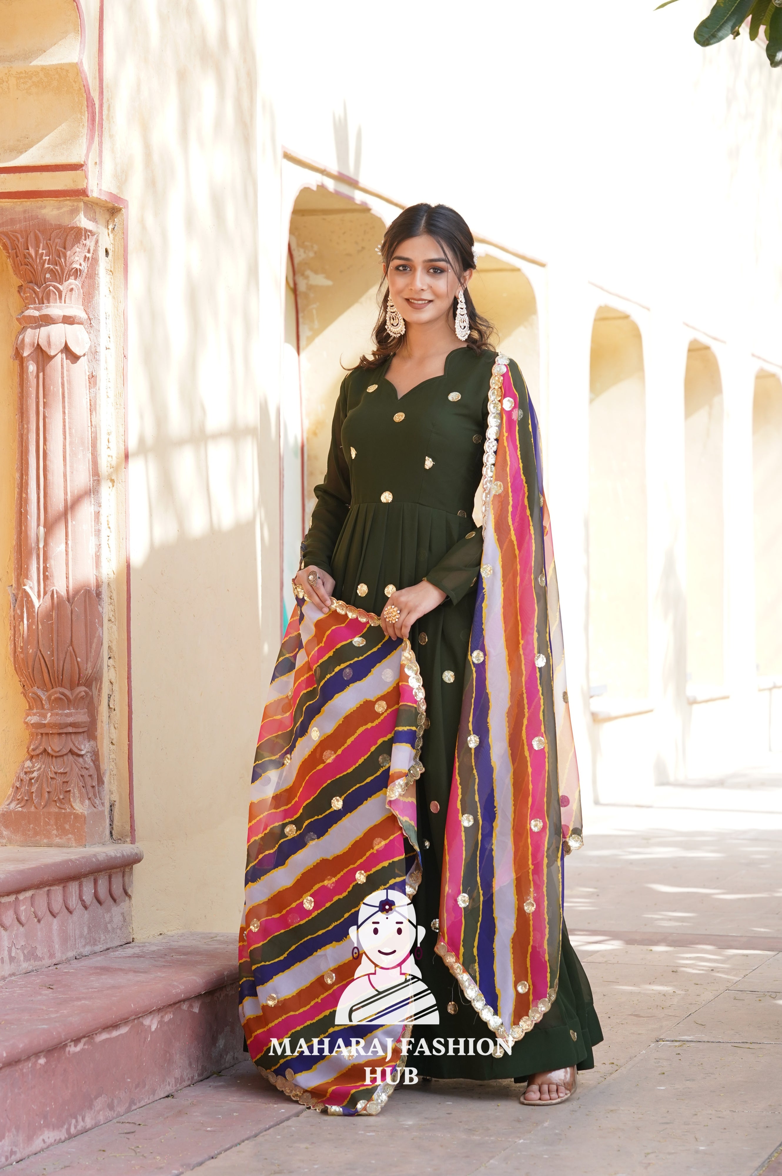 Elegant Faux Blooming Special Designer Gown with Contrast Silk Dupatta