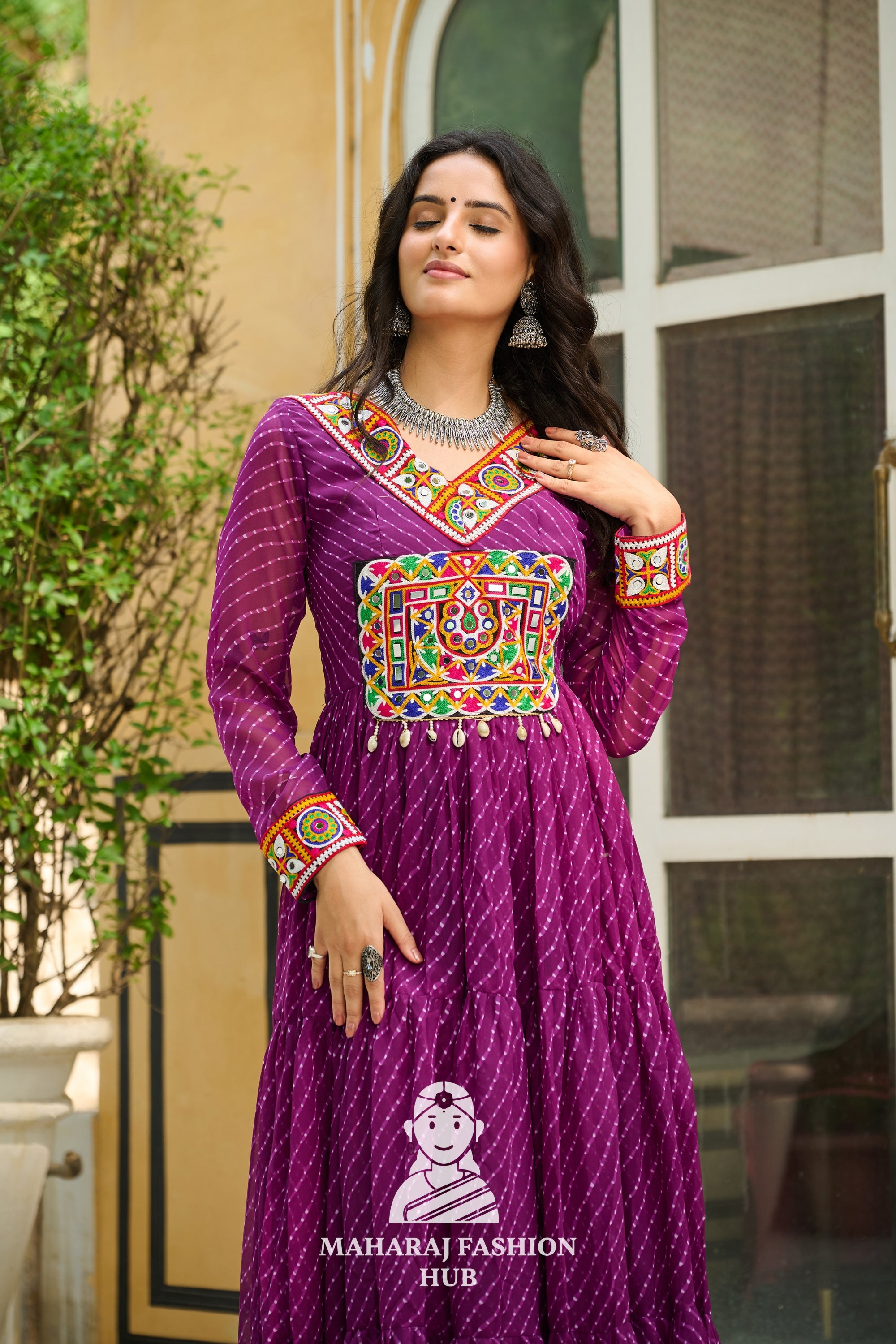 Navratri - Festive Laheriya Kutchi Patch Faux Georgette Navratri Gown Design 🎶👑