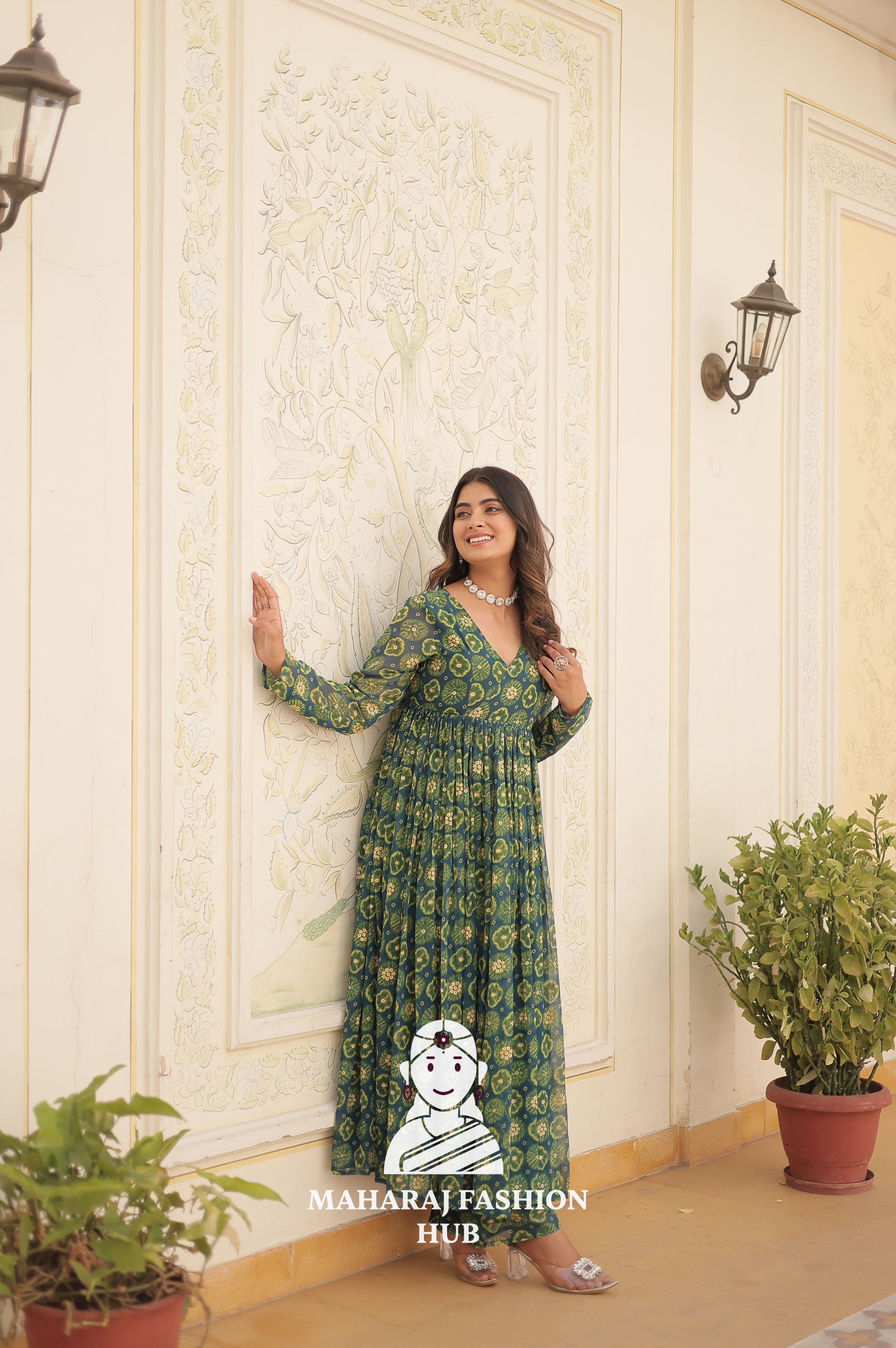 Foil Print Faux Georgette Elegance - Special Designer Gown