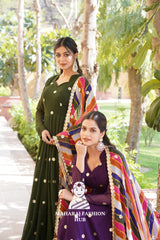 Special Designer Gown Set in Faux Blooming with Embroidered Silk Dupatta - Combo Offer Gown